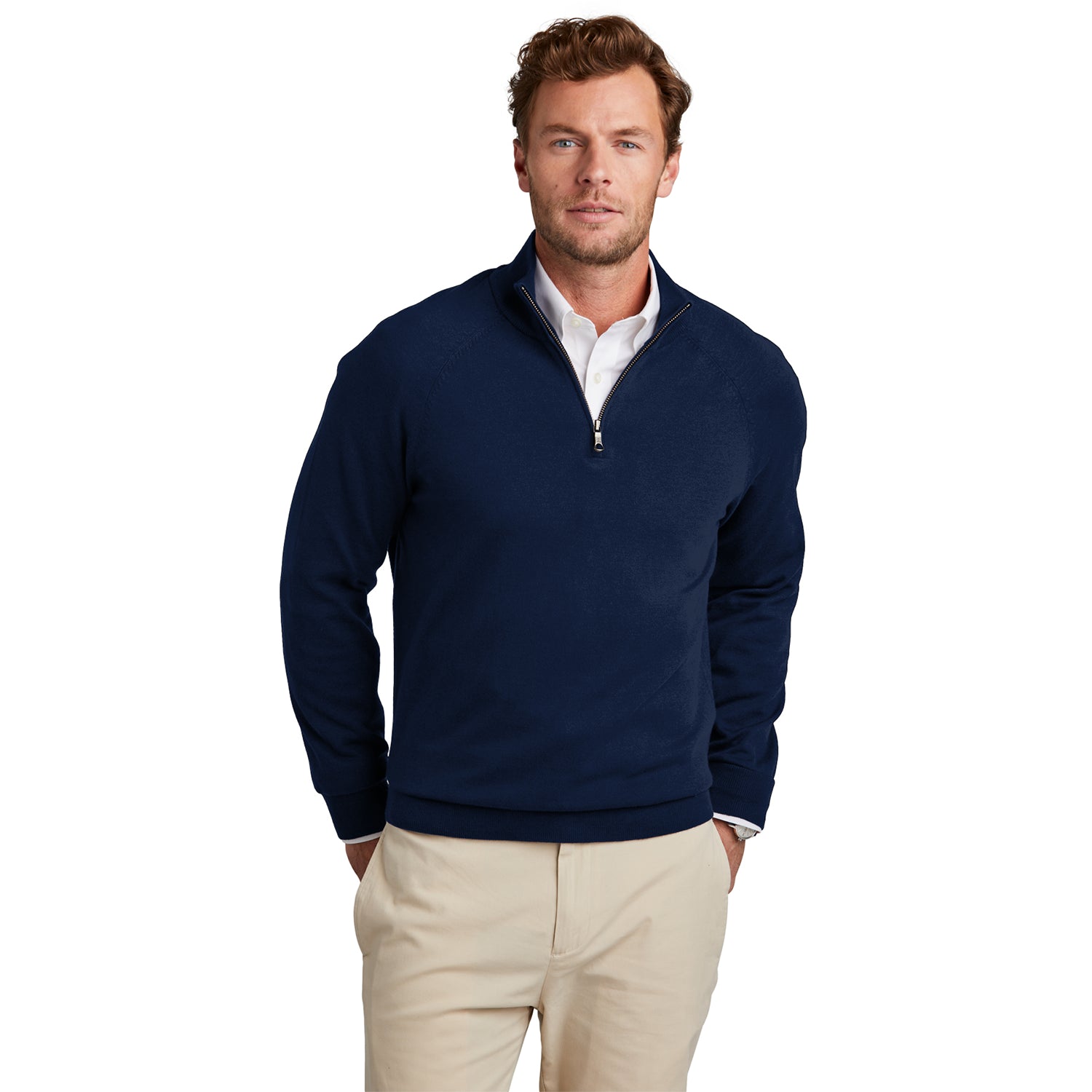 Brooks Brothers Cotton Stretch 1/4-Zip Sweater Embroidered - Navy Blazer (PMS 533C)