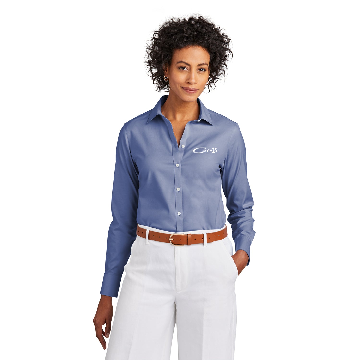 Brooks Brothers Brooks Brothers Women's Wrinkle-Free Stretch Pinpoint Shirt Embroidered - Cobalt Blue