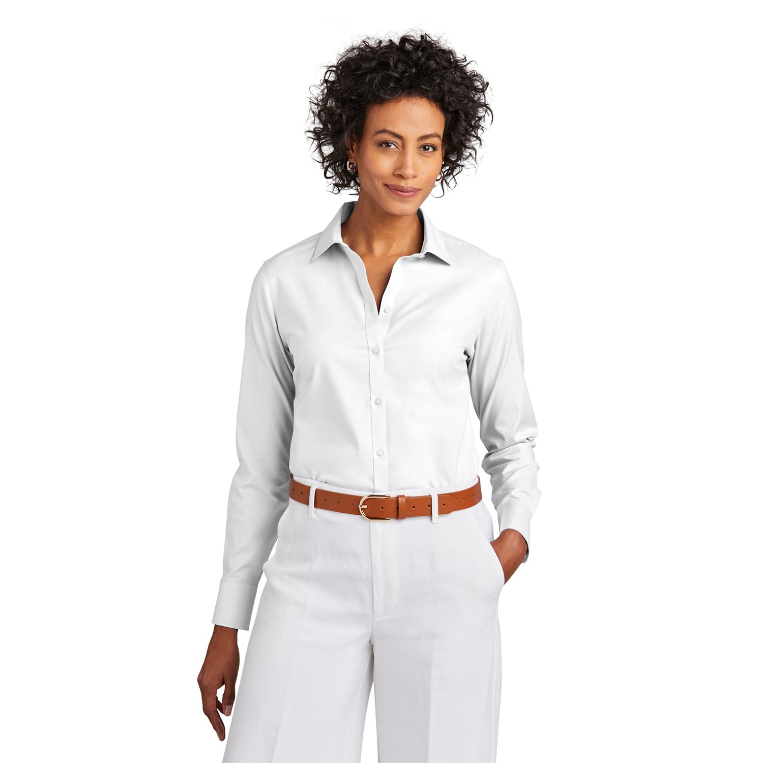 Brooks Brothers Brooks Brothers Women's Wrinkle-Free Stretch Pinpoint Shirt Embroidered - White