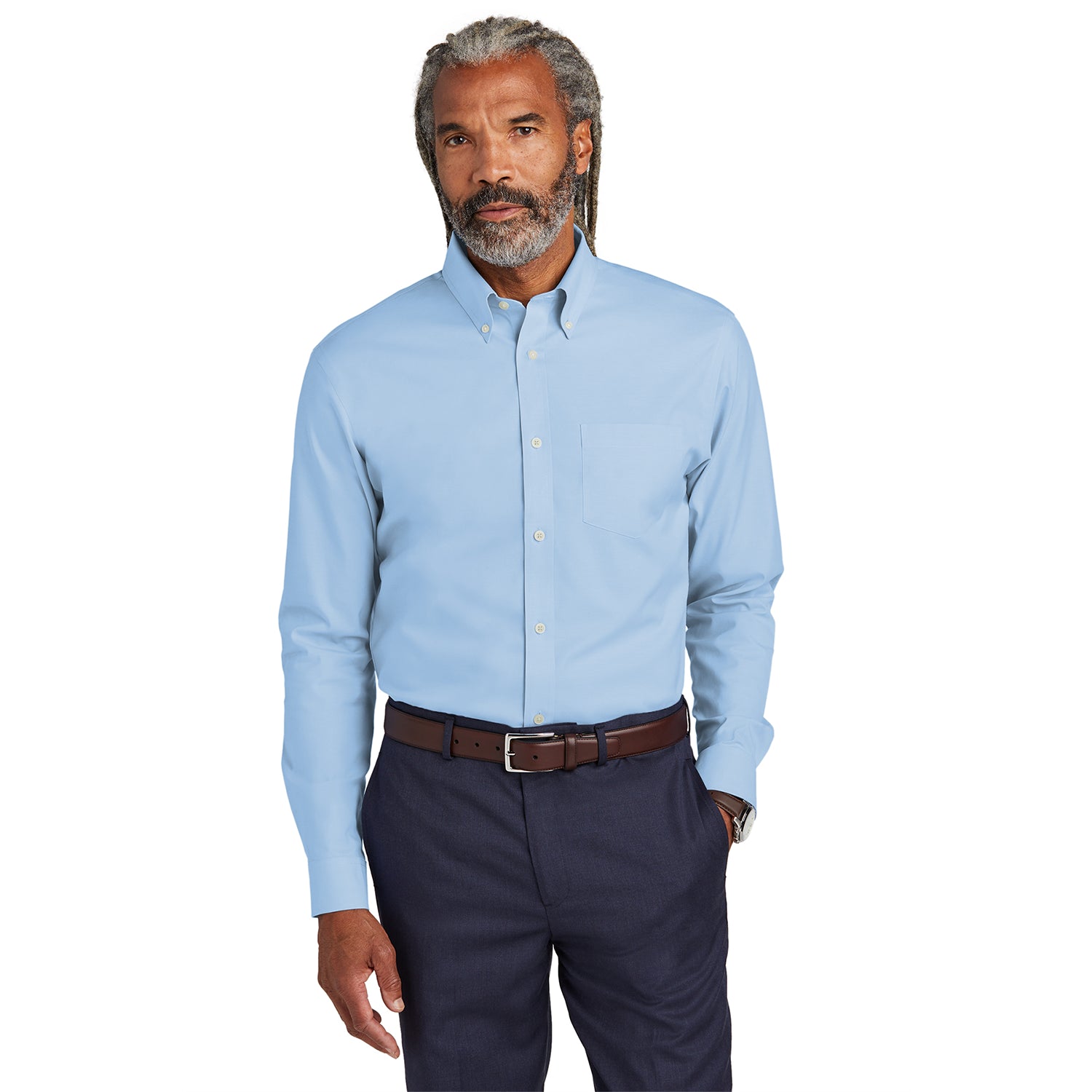 Brooks Brothers Wrinkle-Free Stretch Pinpoint Shirt Embroidered - Newport Blue (PMS 7681C)
