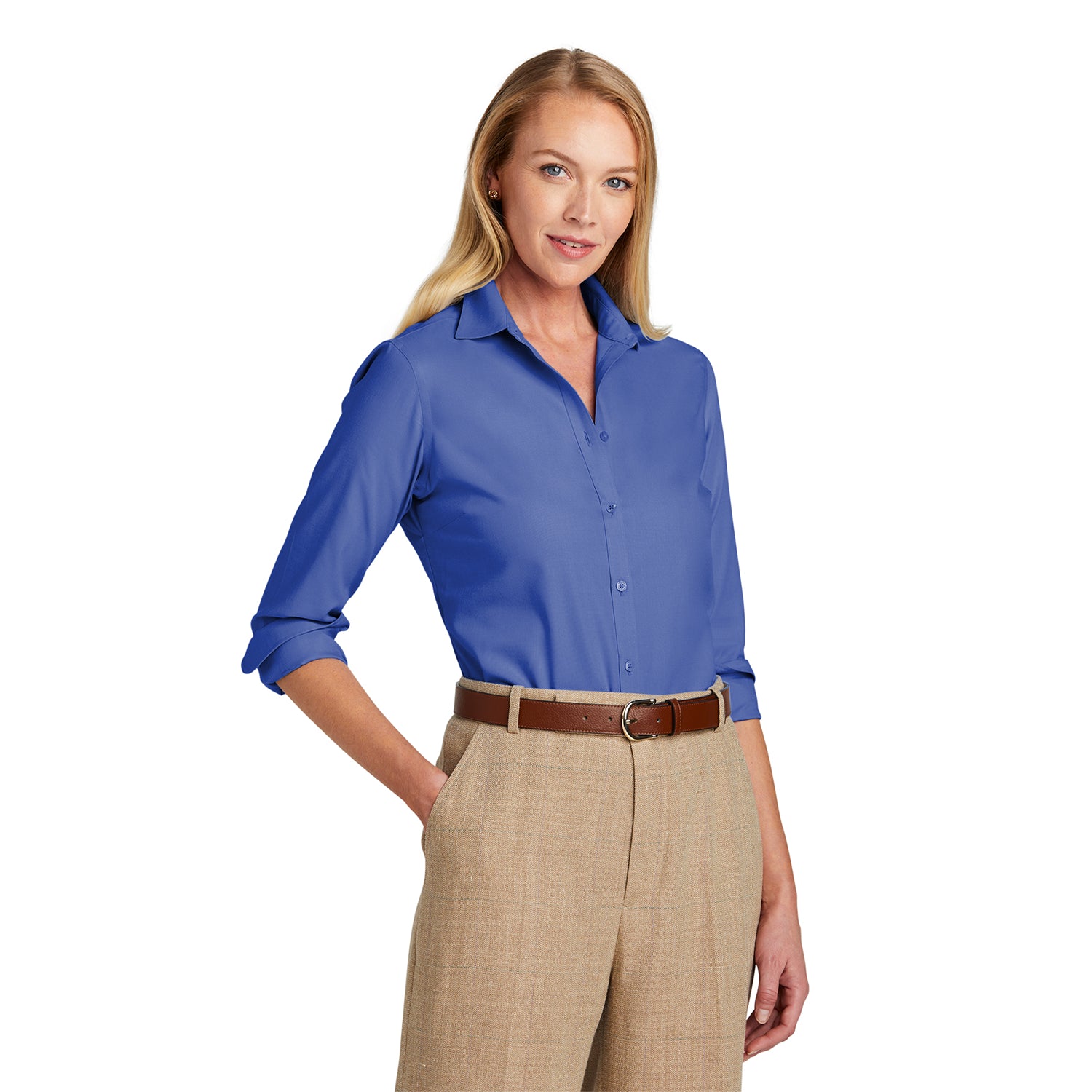 Brooks Brothers Brooks Brothers Women's Wrinkle-Free Stretch Nailhead Shirt Embroidered - Cobalt Blue