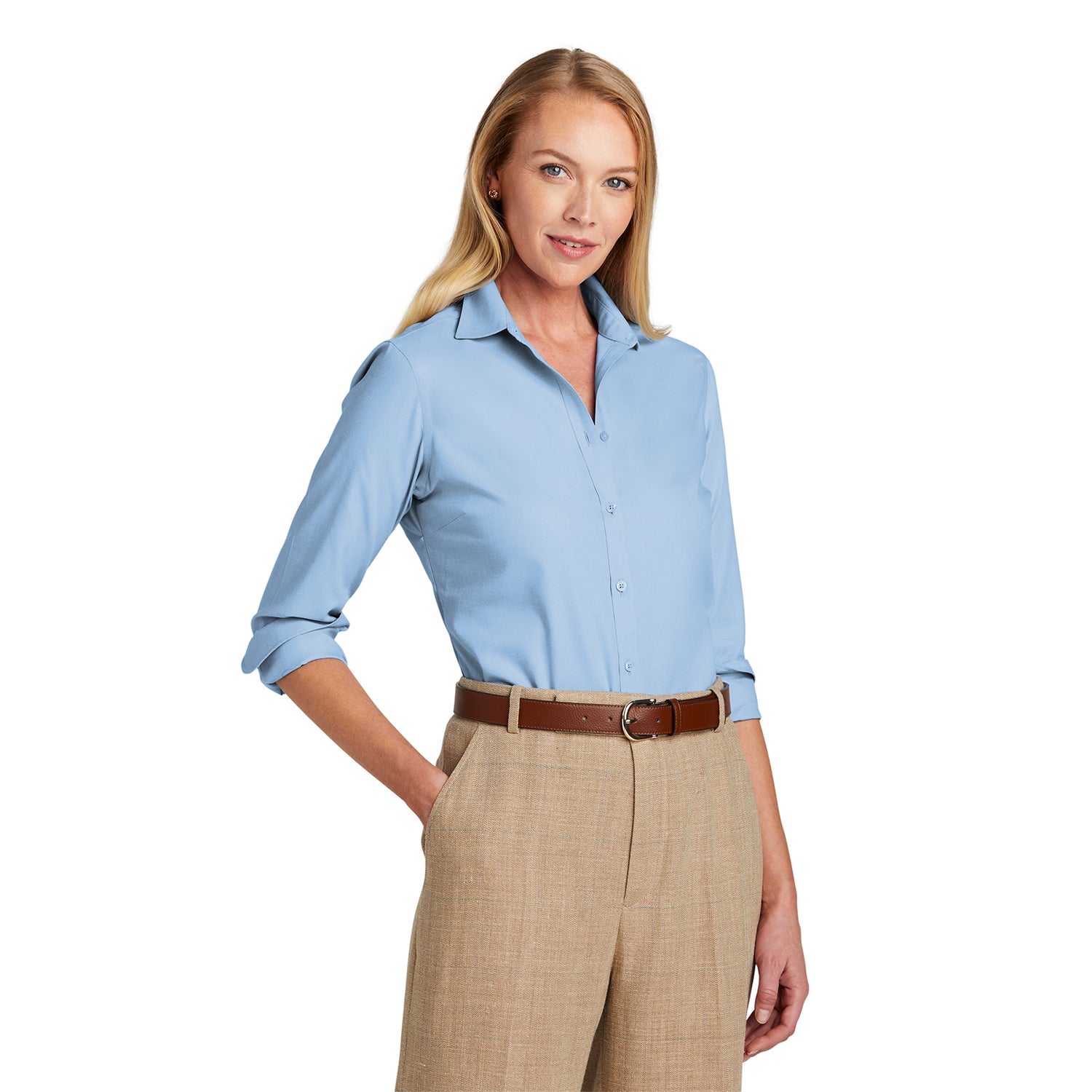 Brooks Brothers Brooks Brothers Women's Wrinkle-Free Stretch Nailhead Shirt Embroidered - Newport Blue
