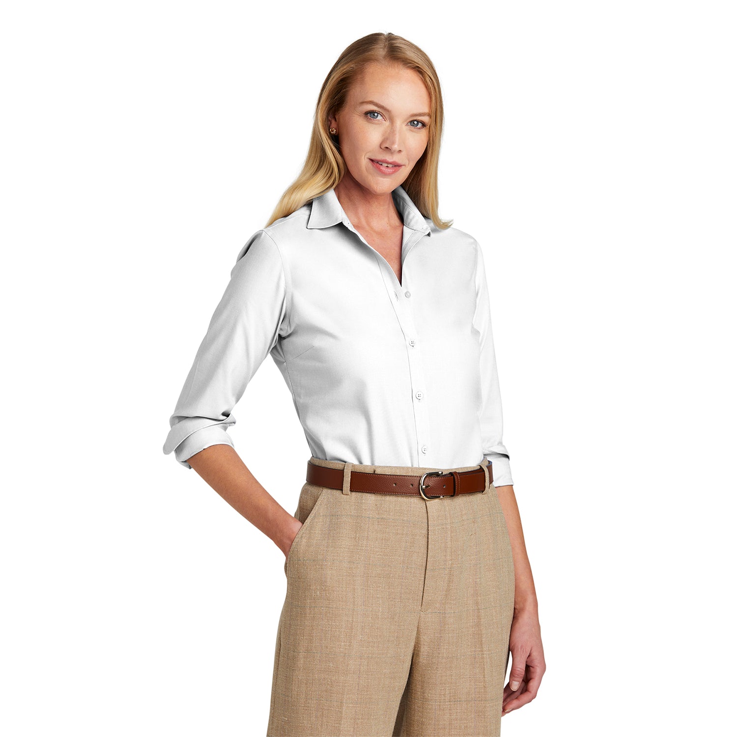 Brooks Brothers Brooks Brothers Women's Wrinkle-Free Stretch Nailhead Shirt Embroidered - White