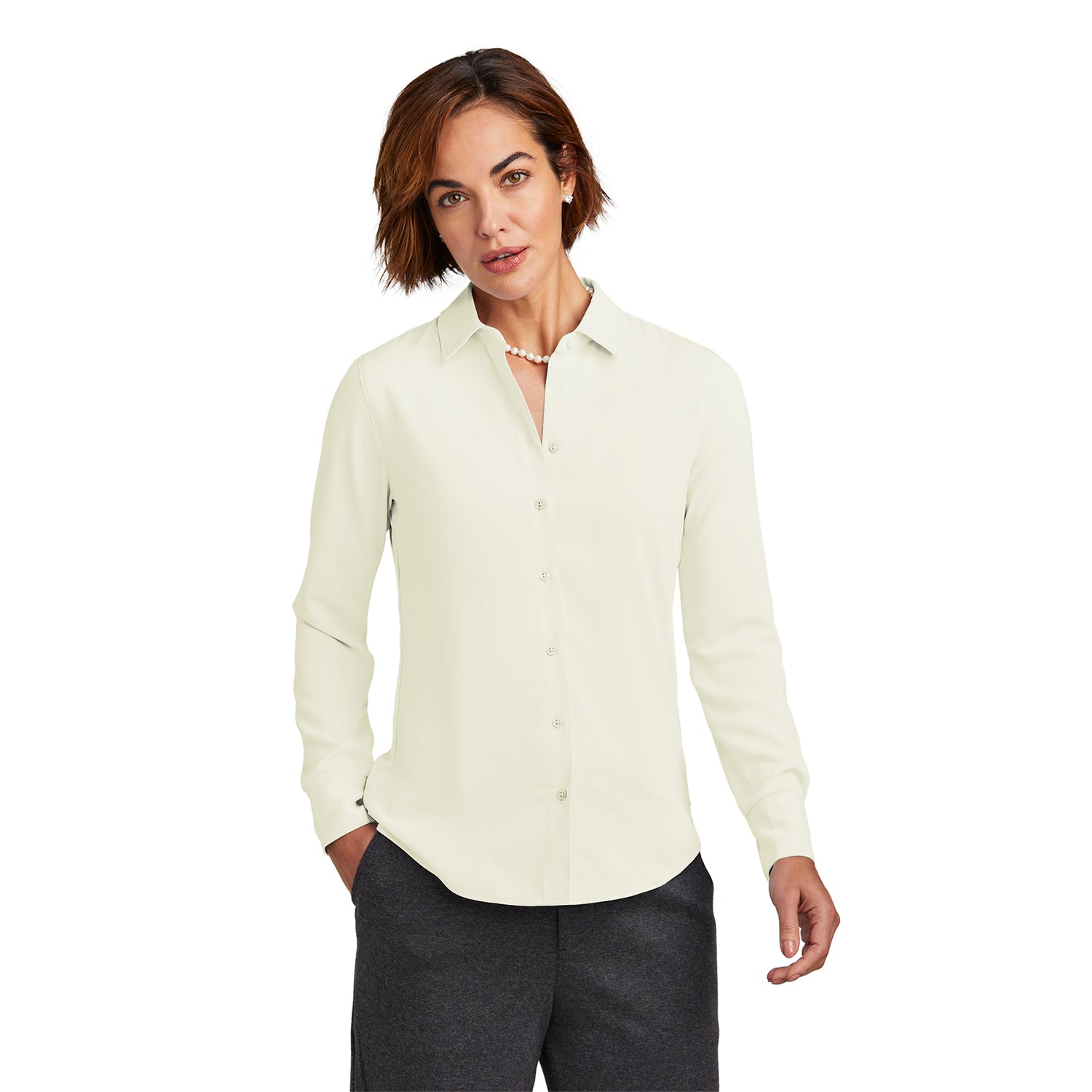 Brooks Brothers Brooks Brothers Women's Full-Button Satin Blouse Embroidered - Off White