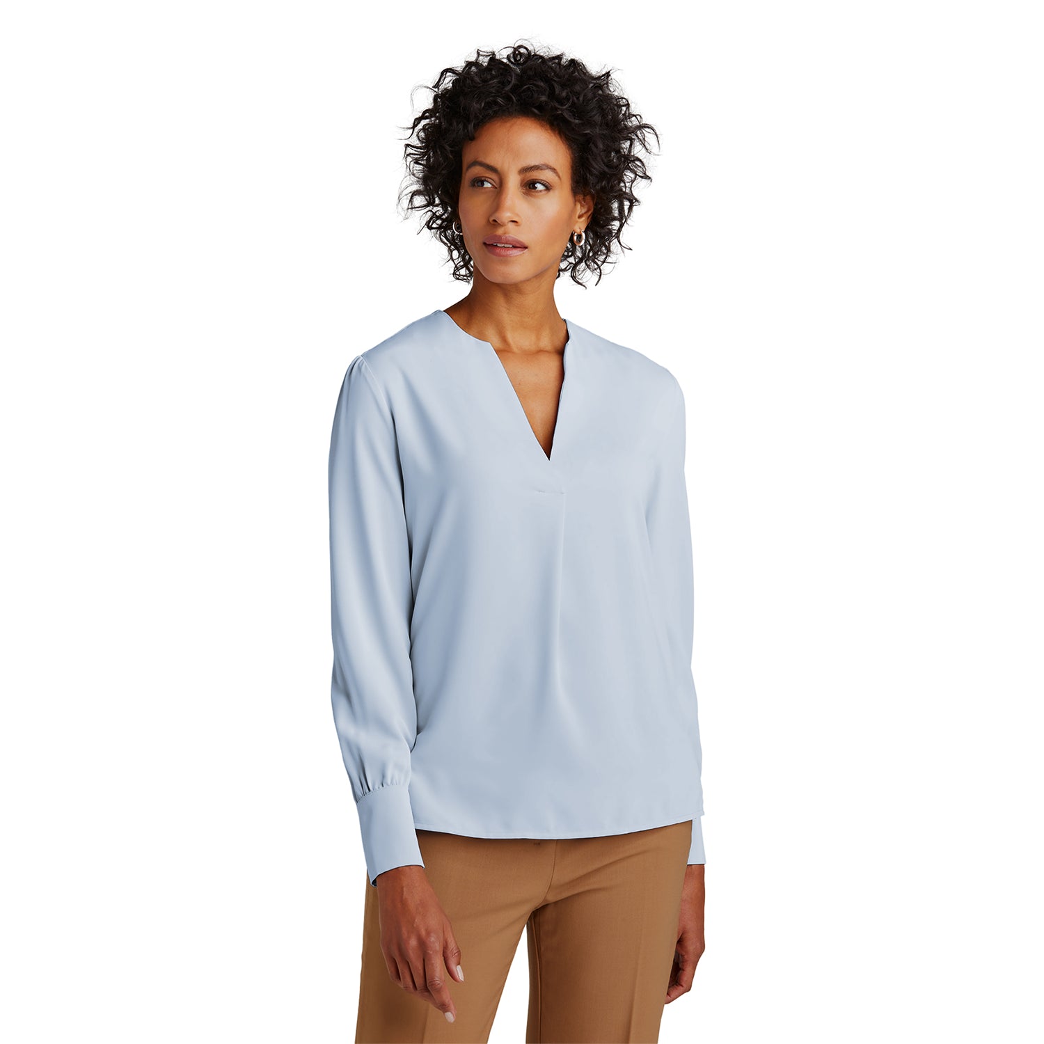 Brooks Brothers Brooks Brothers Women's Open-Neck Satin Blouse Embroidered - Heritage Blue