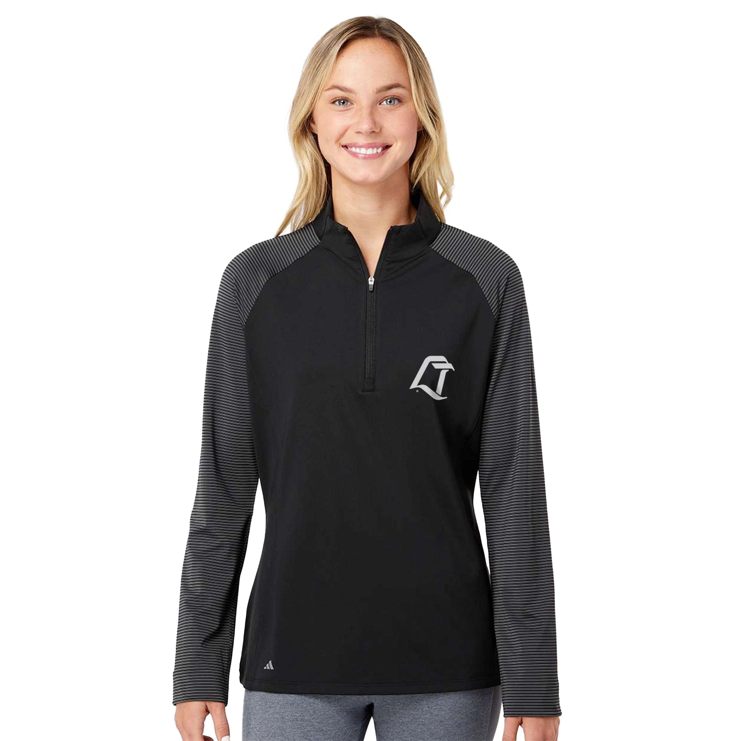 Adidas - Women's Stripe Block Quarter-Zip Pullover Embroidered
