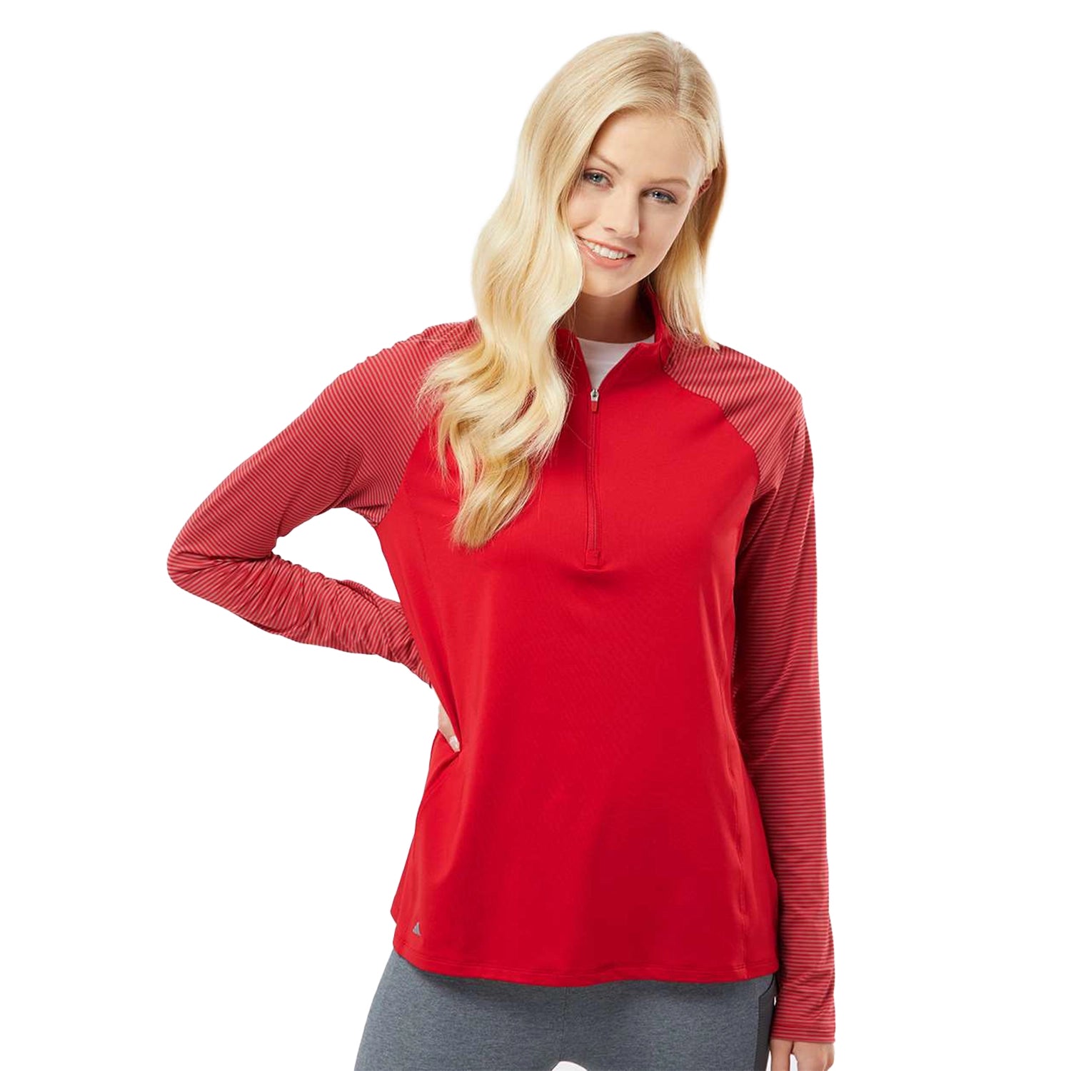 Adidas - Women's Stripe Block Quarter-Zip Pullover Embroidered