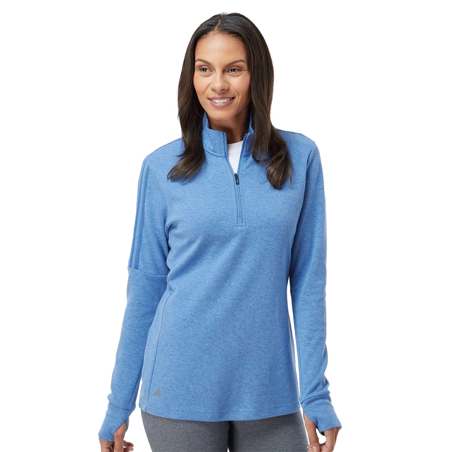 Adidas Women's 3-Stripes Quarter-Zip Sweater Embroidered - Focus Blue Melange