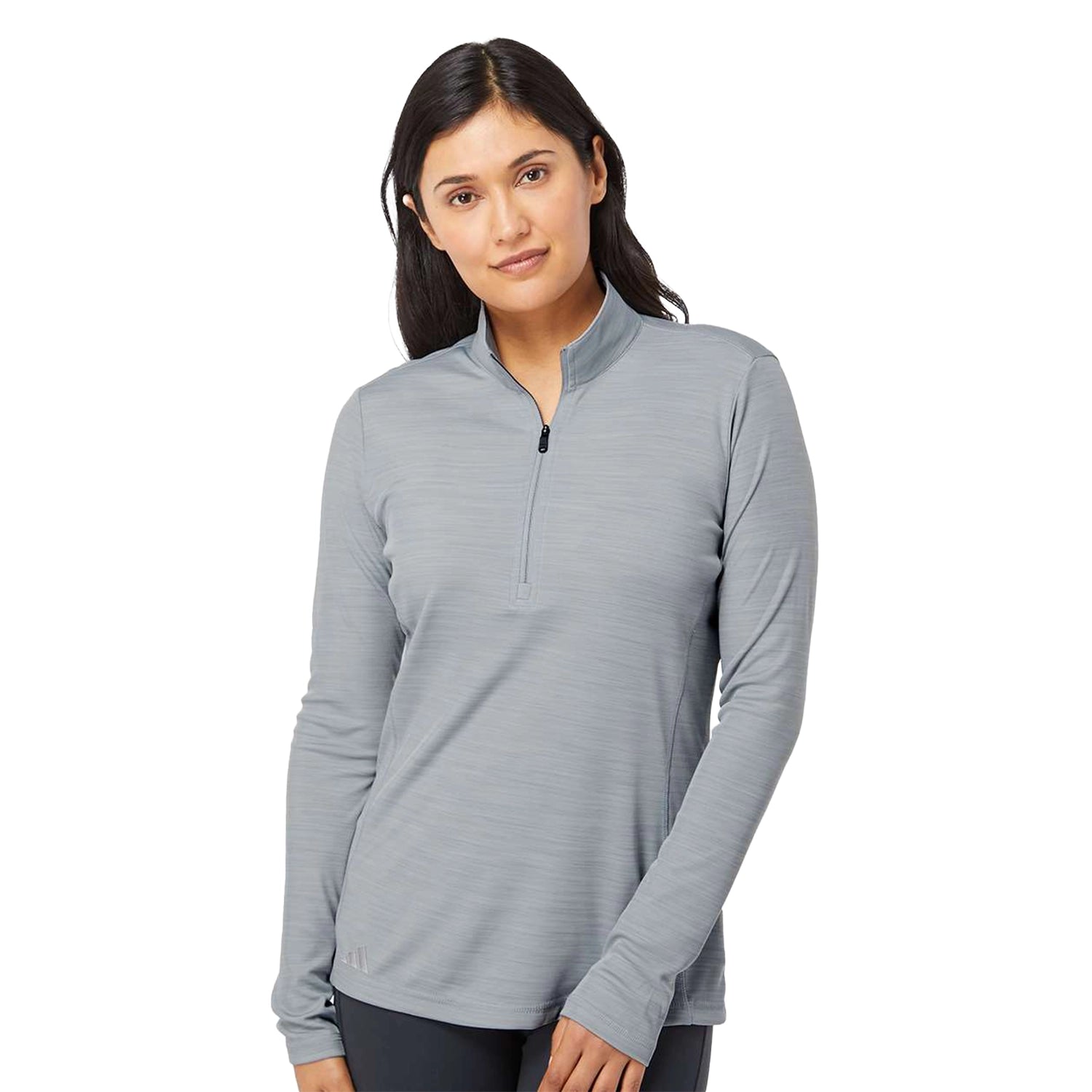 Adidas Women's Lightweight Mélange Quarter-Zip Pullover Embroidered - Mid Grey Melange