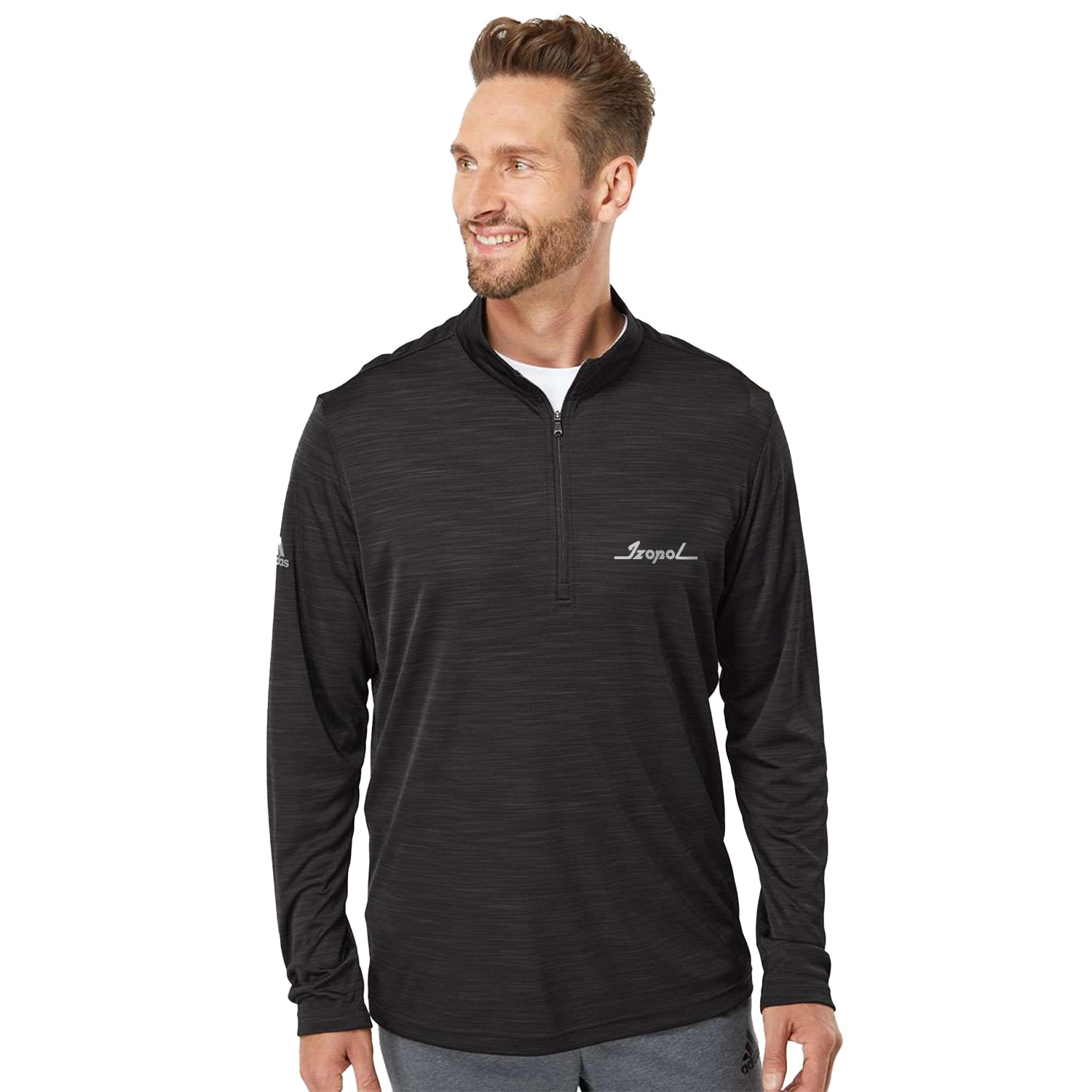 Adidas Adidas Lightweight Mélange Quarter-Zip Pullover Embroidered - Black Melange