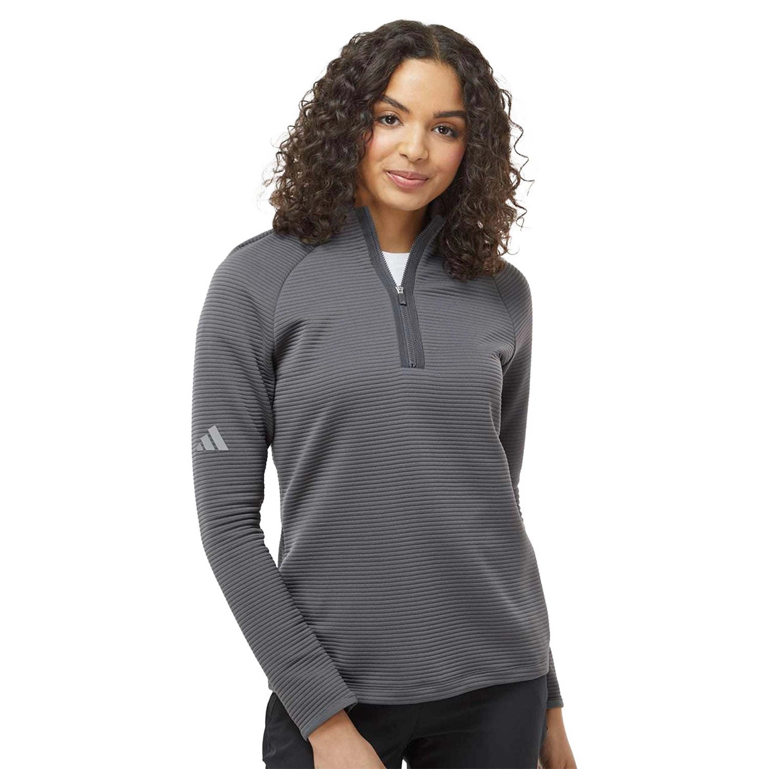 Adidas Women's Spacer Quarter-Zip Pullover Embroidered - Grey Five