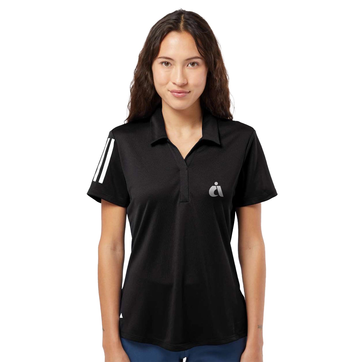 Adidas Women's Floating 3-Stripes Embroidered Polo - Black/White