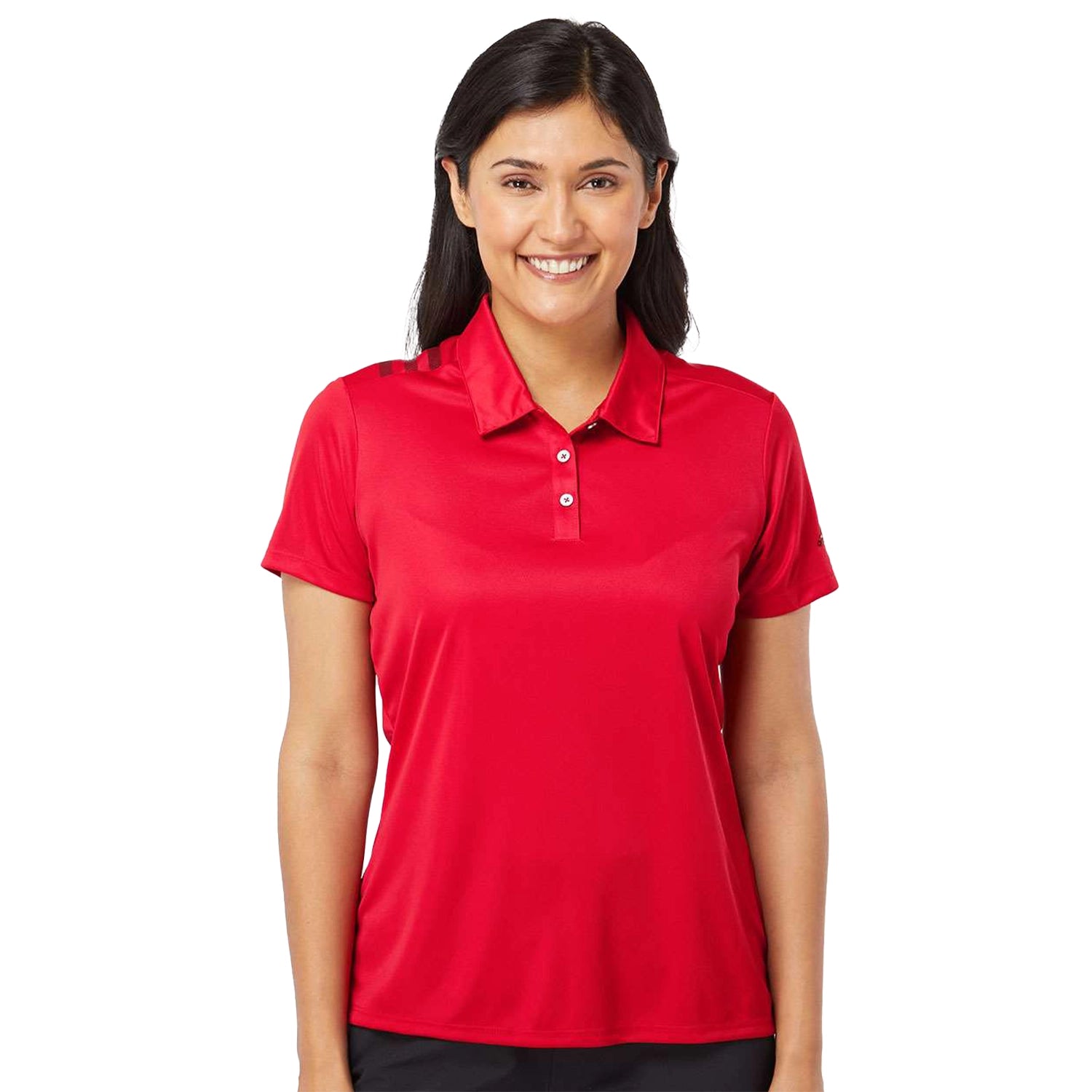 Adidas Women's 3-Stripes Shoulder Embroidered Polo - Collegiate Red/Black