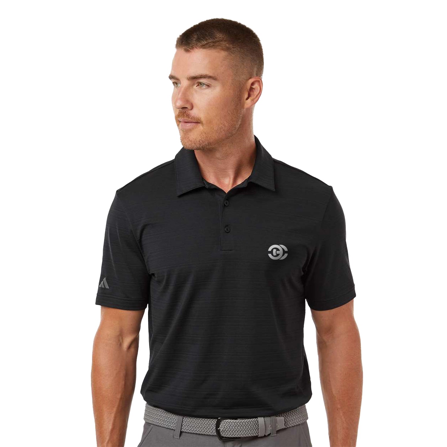 Adidas Textured Stripe Embroidered Polo - Black