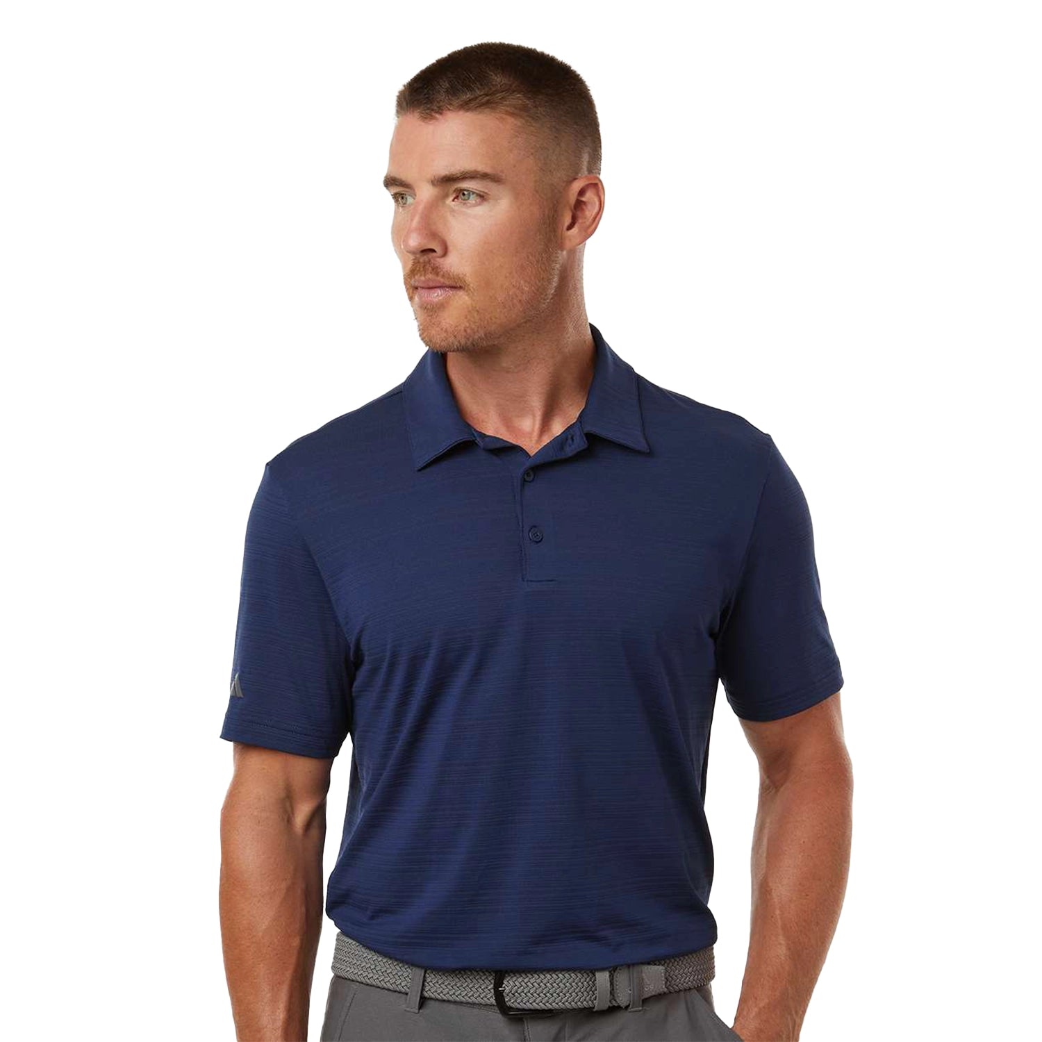 Adidas Textured Stripe Embroidered Polo - Dark Blue