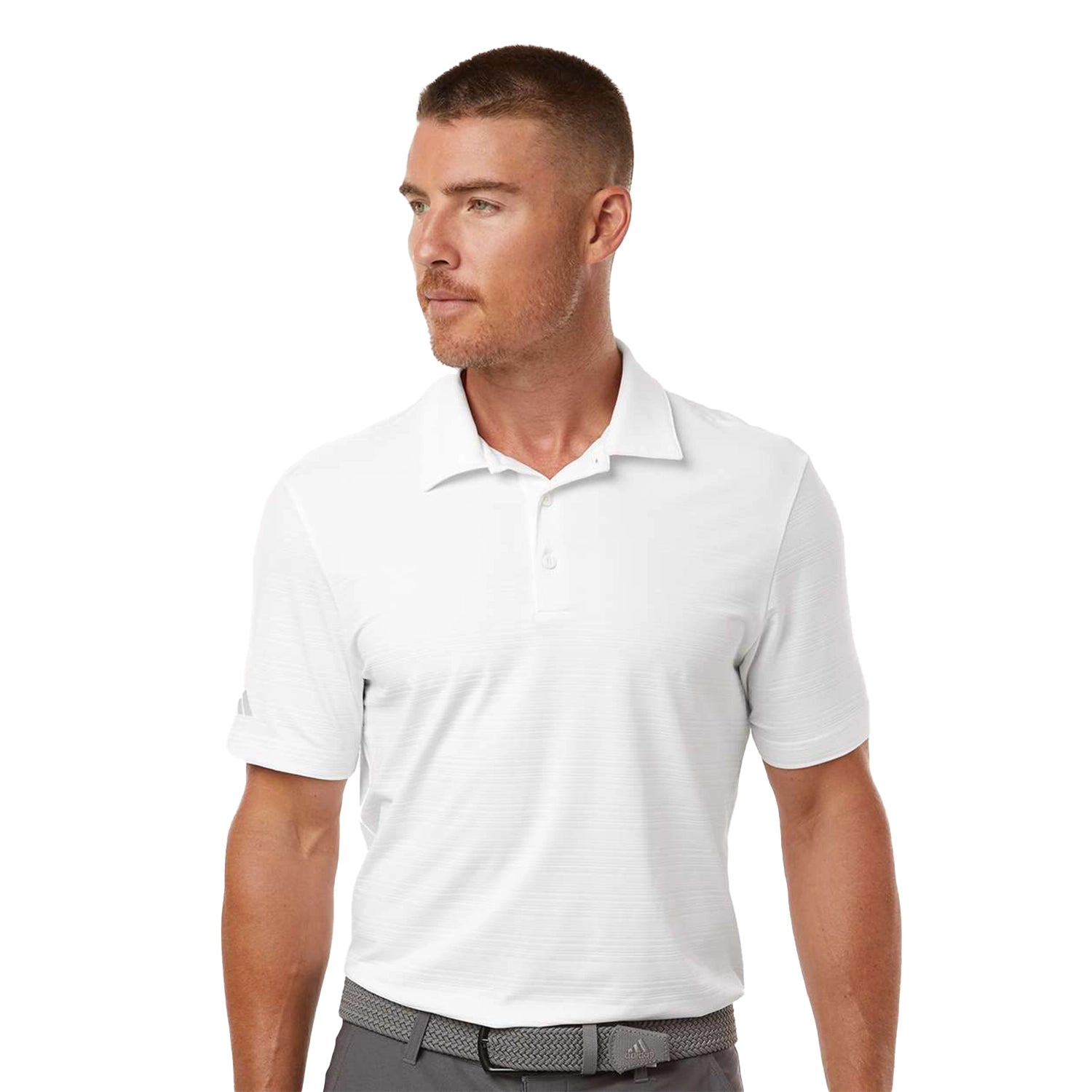 Adidas Textured Stripe Embroidered Polo - White