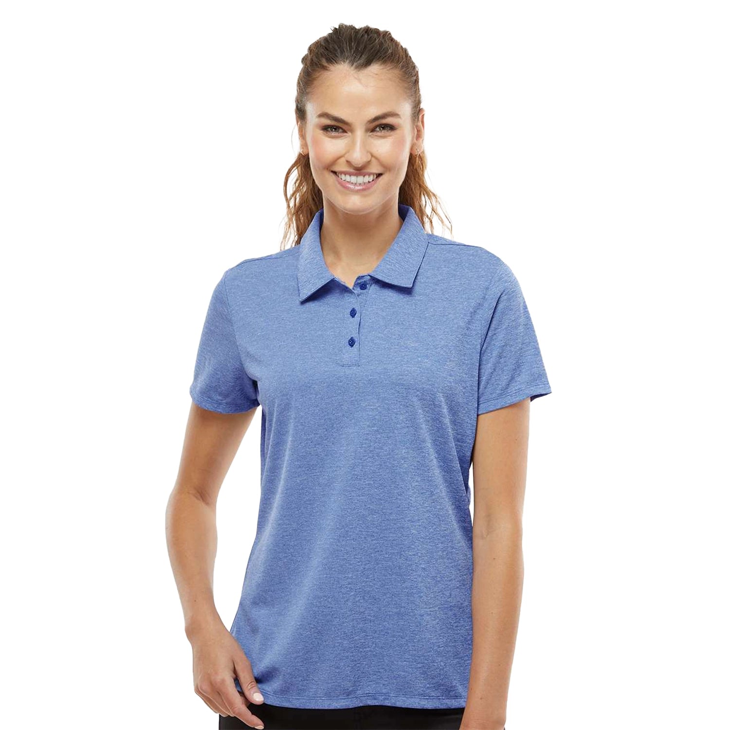 Adidas Women's Heathered Embroidered Polo - Collegiate Royal Blue Melange