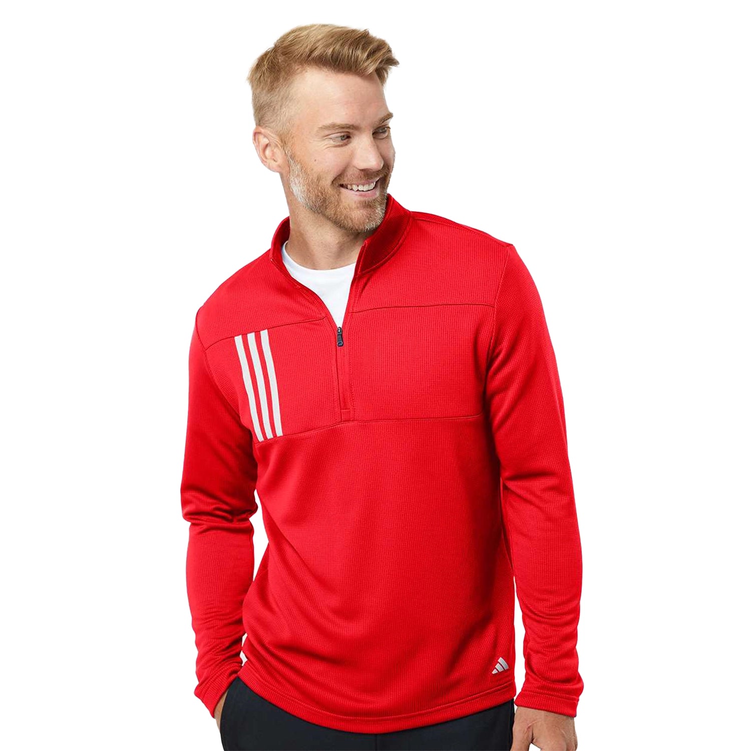 Adidas 3-Stripes Double Knit Quarter-Zip Pullover Embroidered - Team Collegiate Red/Grey Two