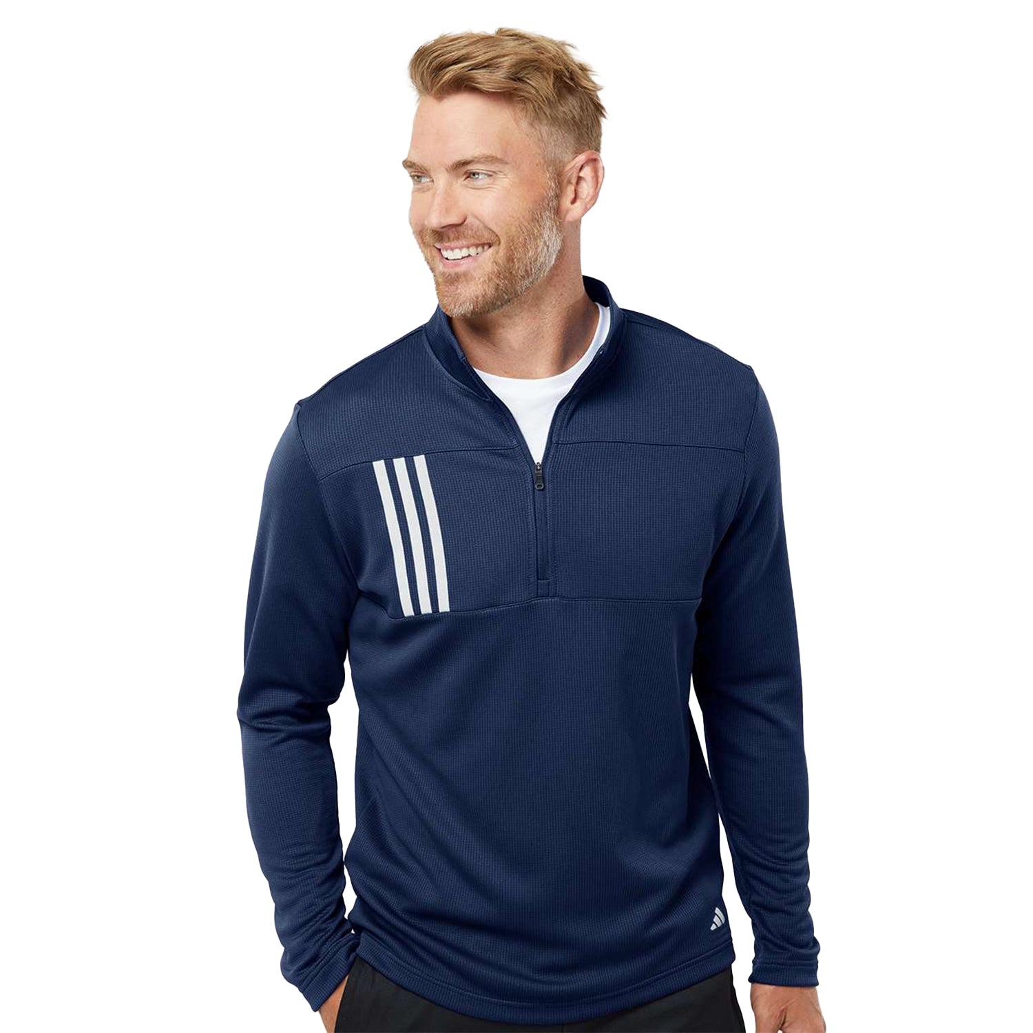 Adidas 3-Stripes Double Knit Quarter-Zip Pullover Embroidered - Team Navy Blue/Grey Two