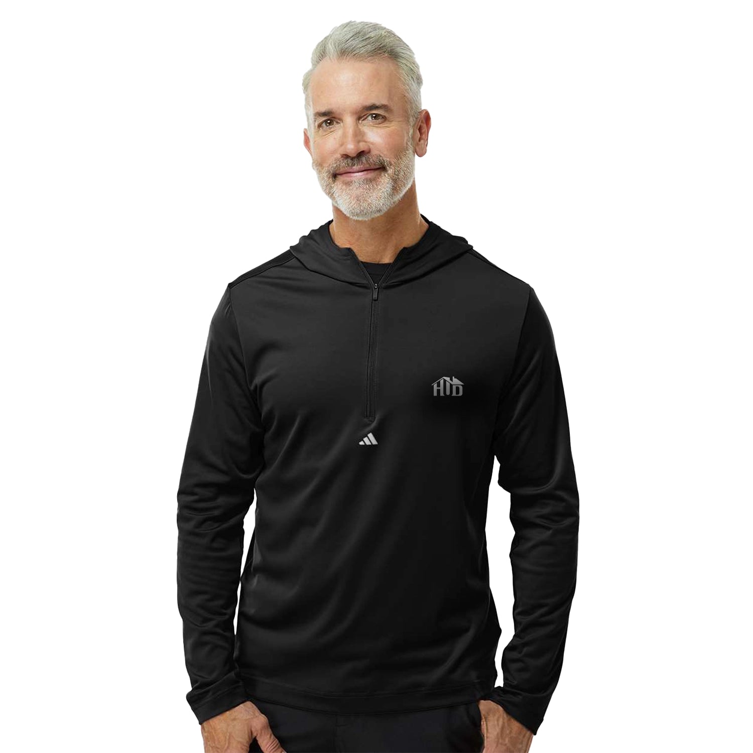 Adidas Lightweight Performance Quarter-Zip Hooded Pullover Embroidered - Black