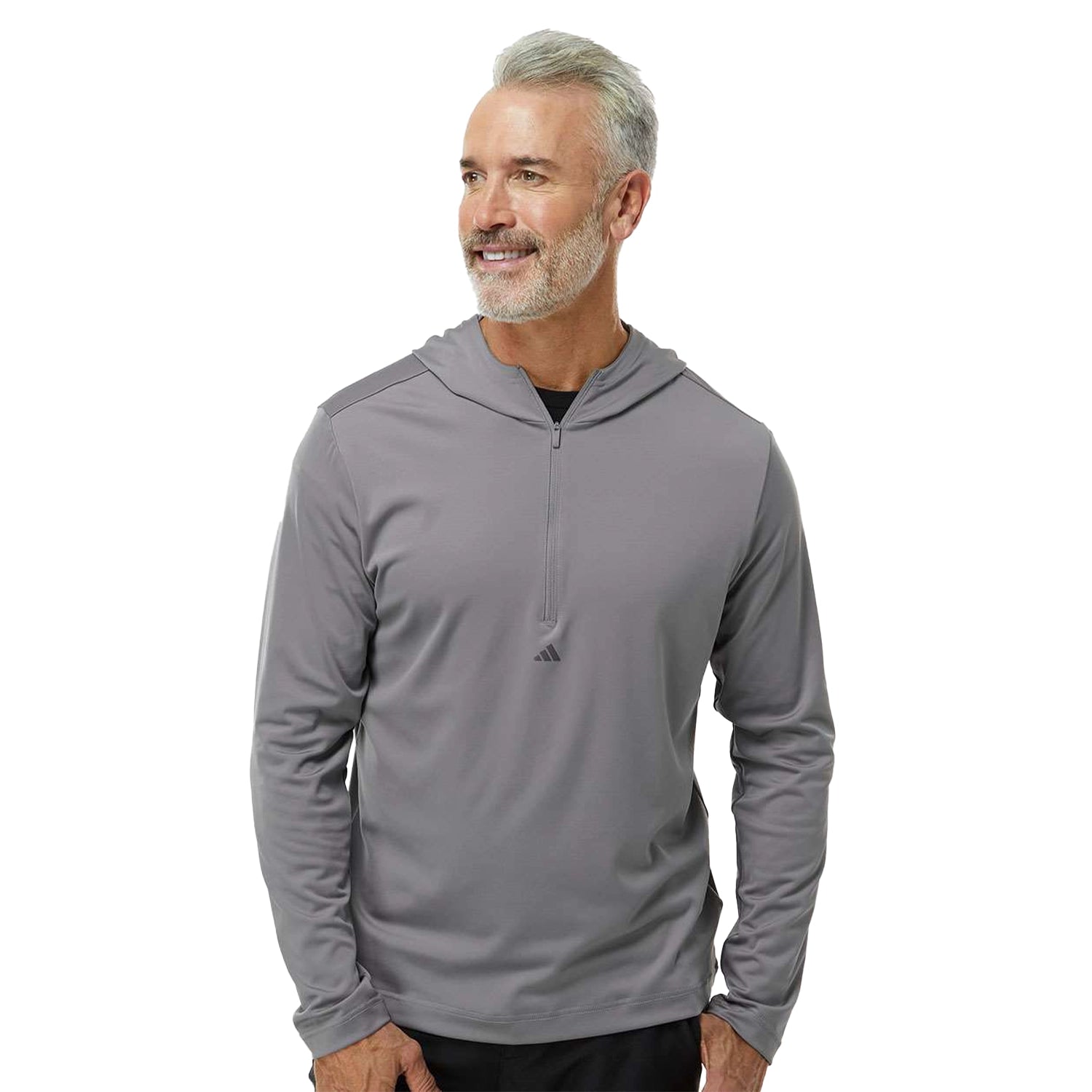 Adidas Lightweight Performance Quarter-Zip Hooded Pullover Embroidered - Grey Three