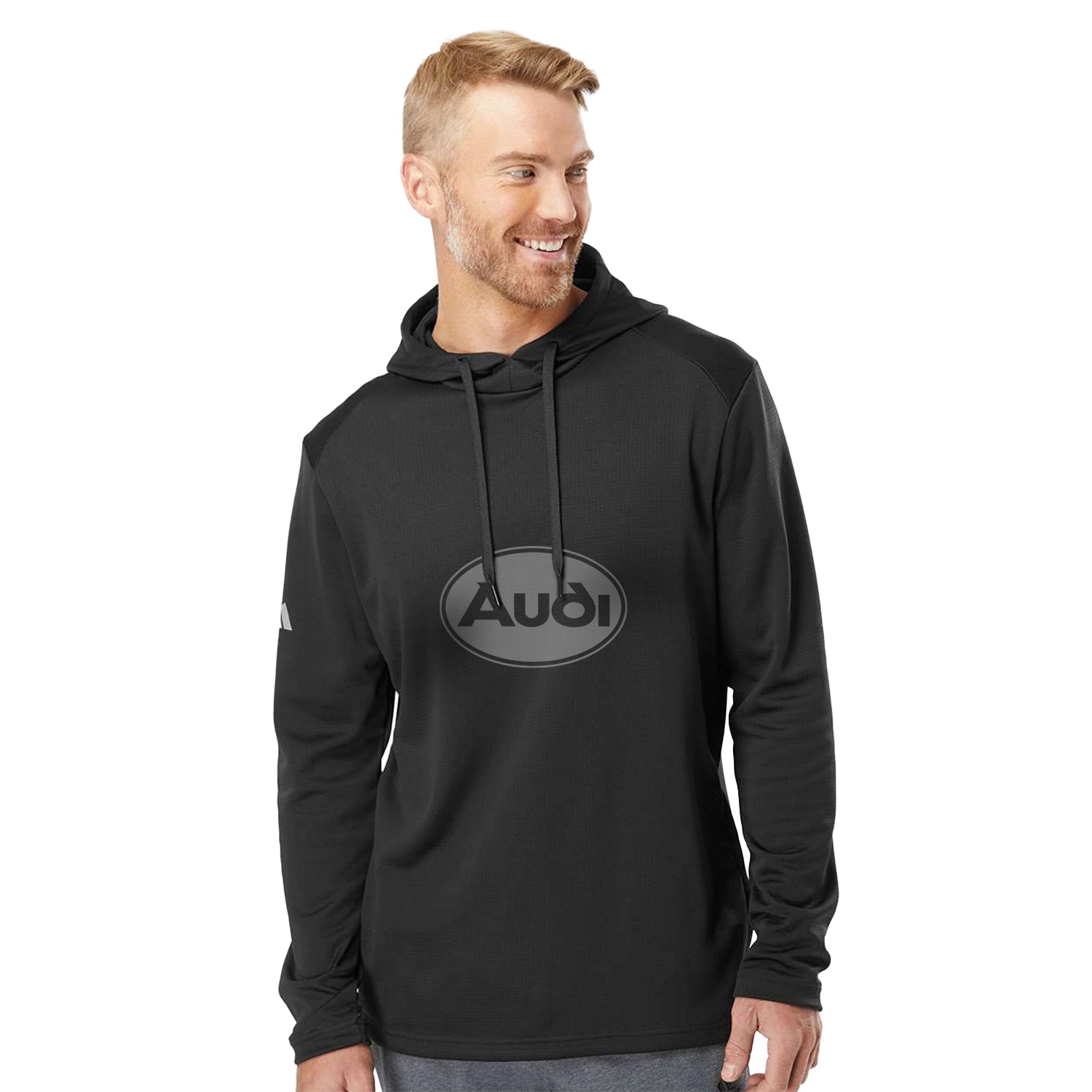 Adidas Textured Mixed Media Hooded Sweatshirt Decorated - Black