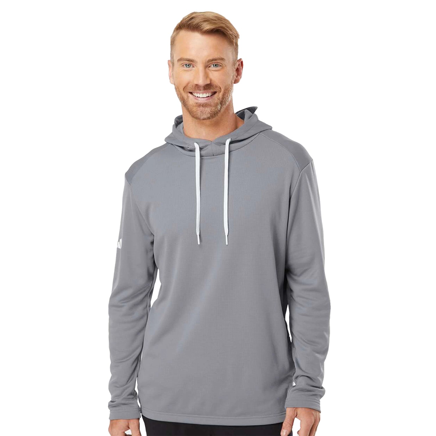 Adidas Textured Mixed Media Hooded Sweatshirt Decorated - Grey Three