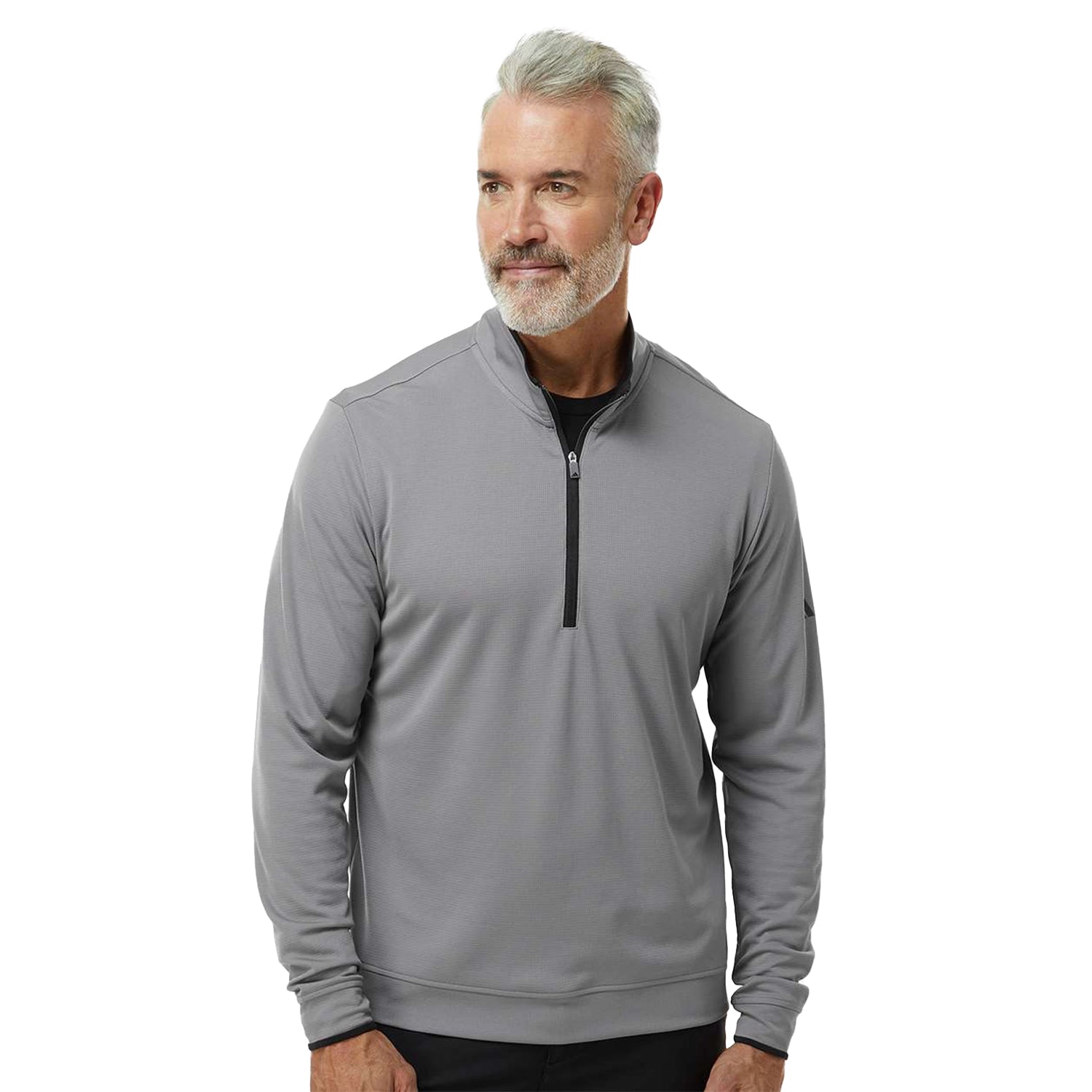 Adidas Lightweight Contrast Quarter-Zip Pullover Embroidered - Grey Three/Black
