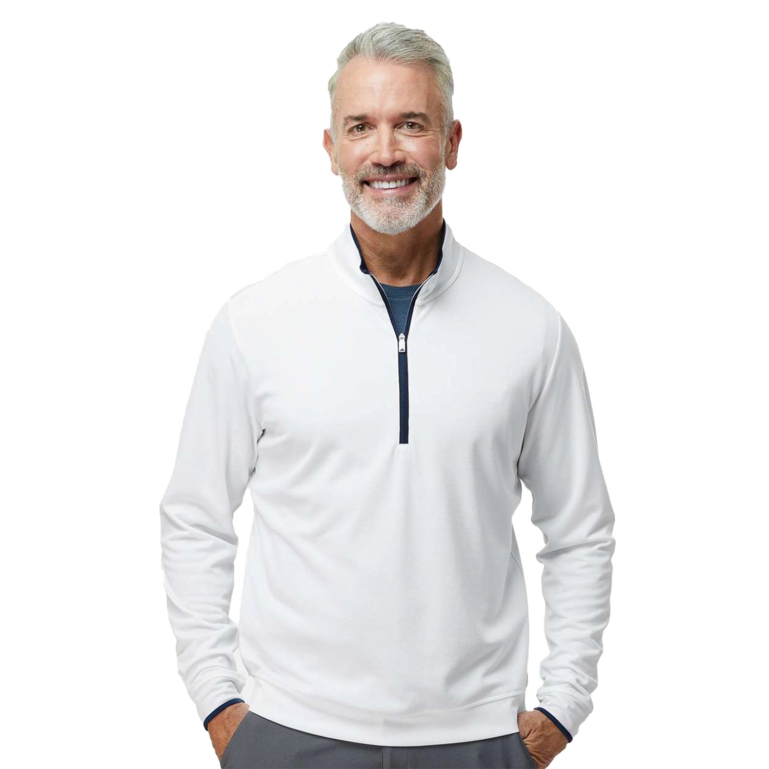 Adidas Lightweight Contrast Quarter-Zip Pullover Embroidered - White/Navy Blue