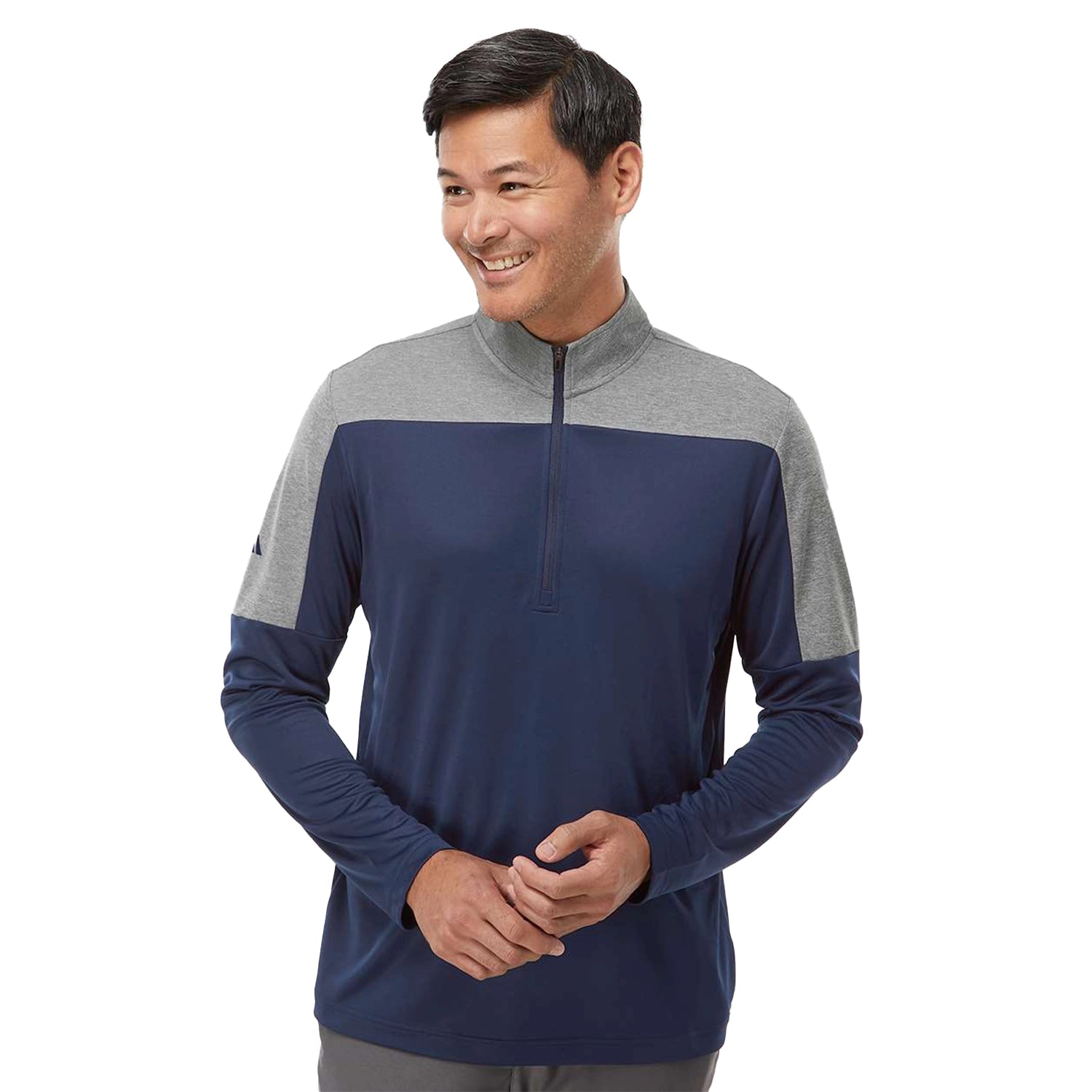 Adidas Lightweight Colorblock Quarter-Zip Pullover Embroidered - Collegiate Navy Blue/Grey Melange