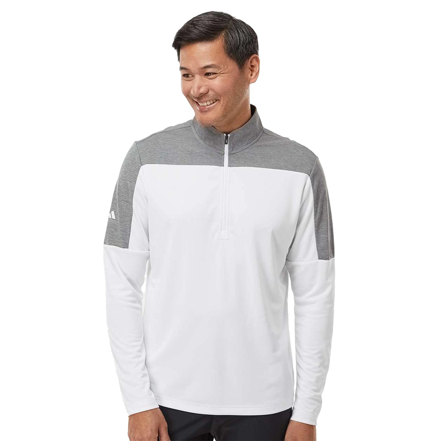 Adidas Lightweight Colorblock Quarter-Zip Pullover Embroidered - White/Grey Three Melange