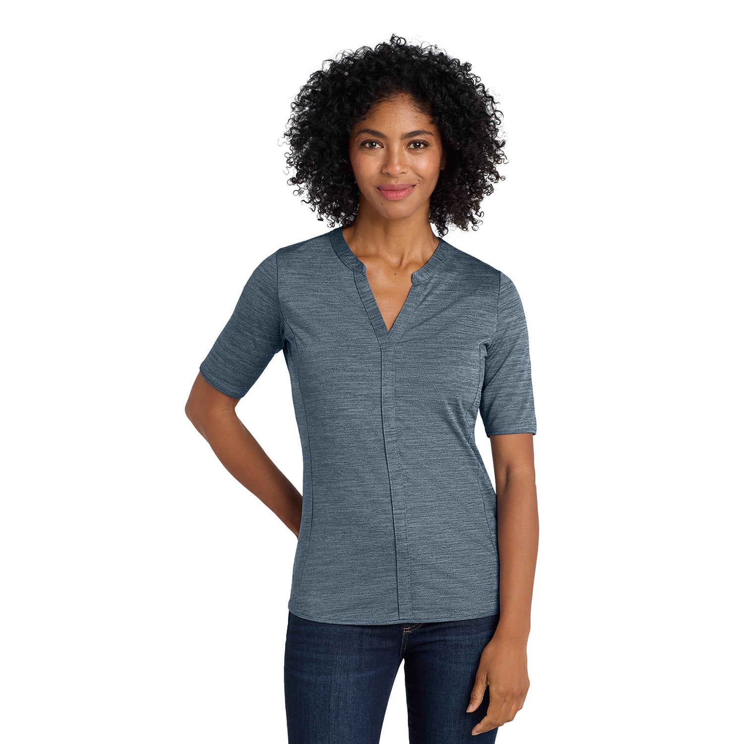Port Authority Port Authority Women's Stretch Heather Open Neck Top Embroidered - Regatta Blue/Gusty Grey