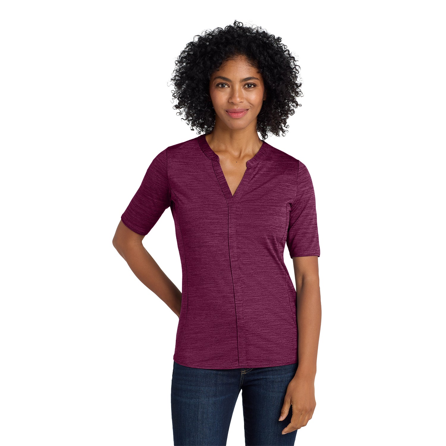 Port Authority Port Authority Women's Stretch Heather Open Neck Top Embroidered - Violet Purple/Black