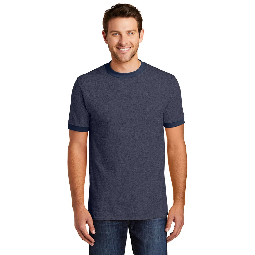 Port & Company Core Cotton Ringer Tee Decorated - Heather Royal Blue/Navy Blue