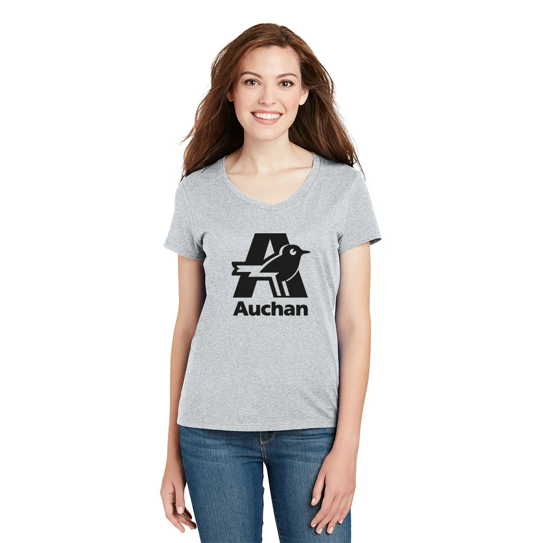 Hanes Women's Perfect-T Cotton V-Neck T-Shirt Decorated - Ash Grey (PMS COOL GRAY 7C)