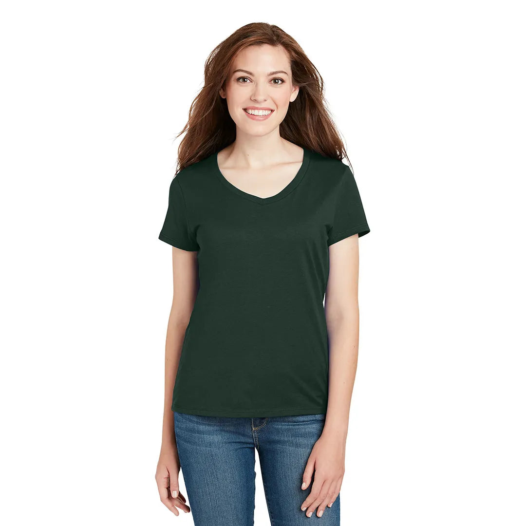 Hanes Women's Perfect-T Cotton V-Neck T-Shirt Decorated - Deep Forest Green (PMS 5535C)
