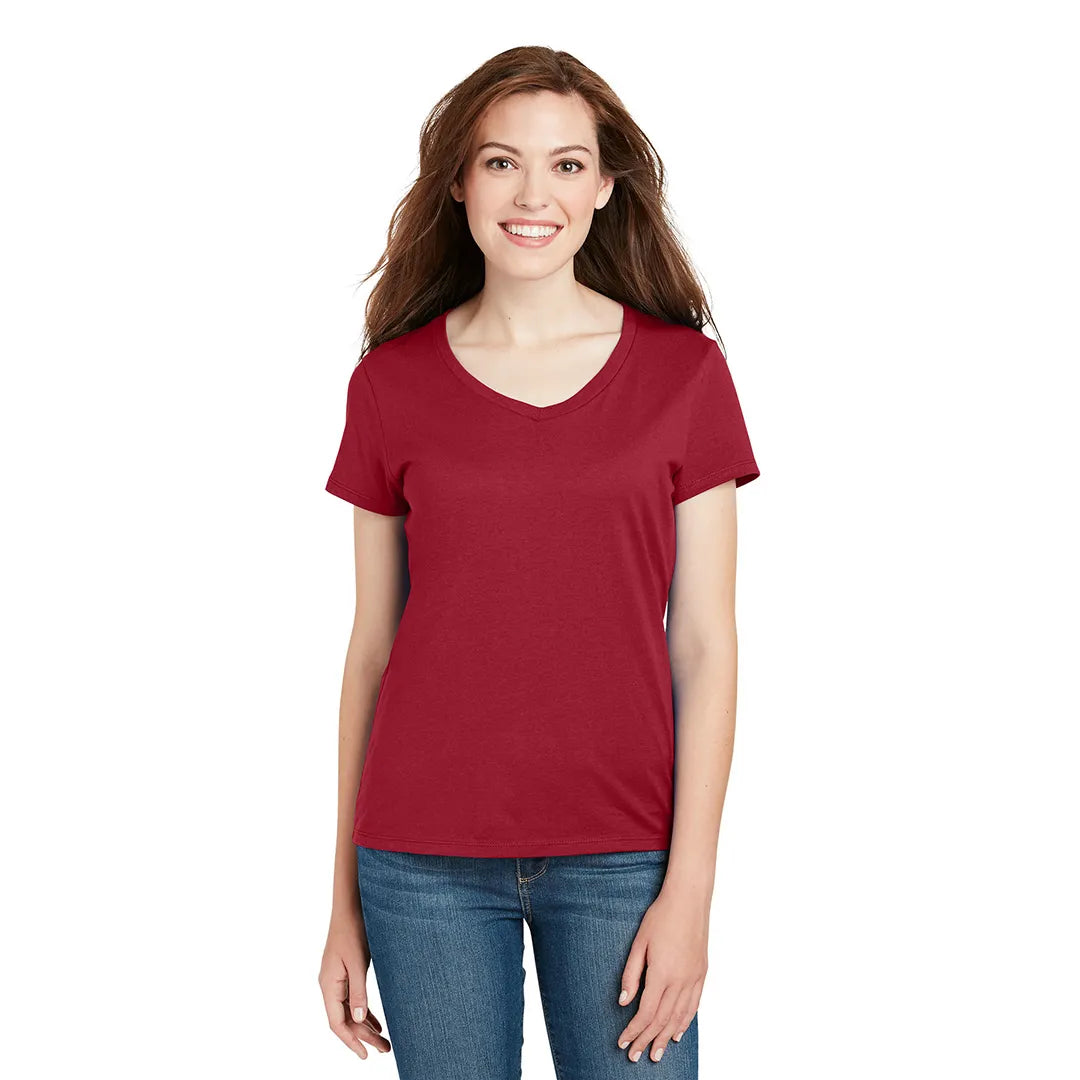 Hanes Women's Perfect-T Cotton V-Neck T-Shirt Decorated - Deep Red (PMS 207C)