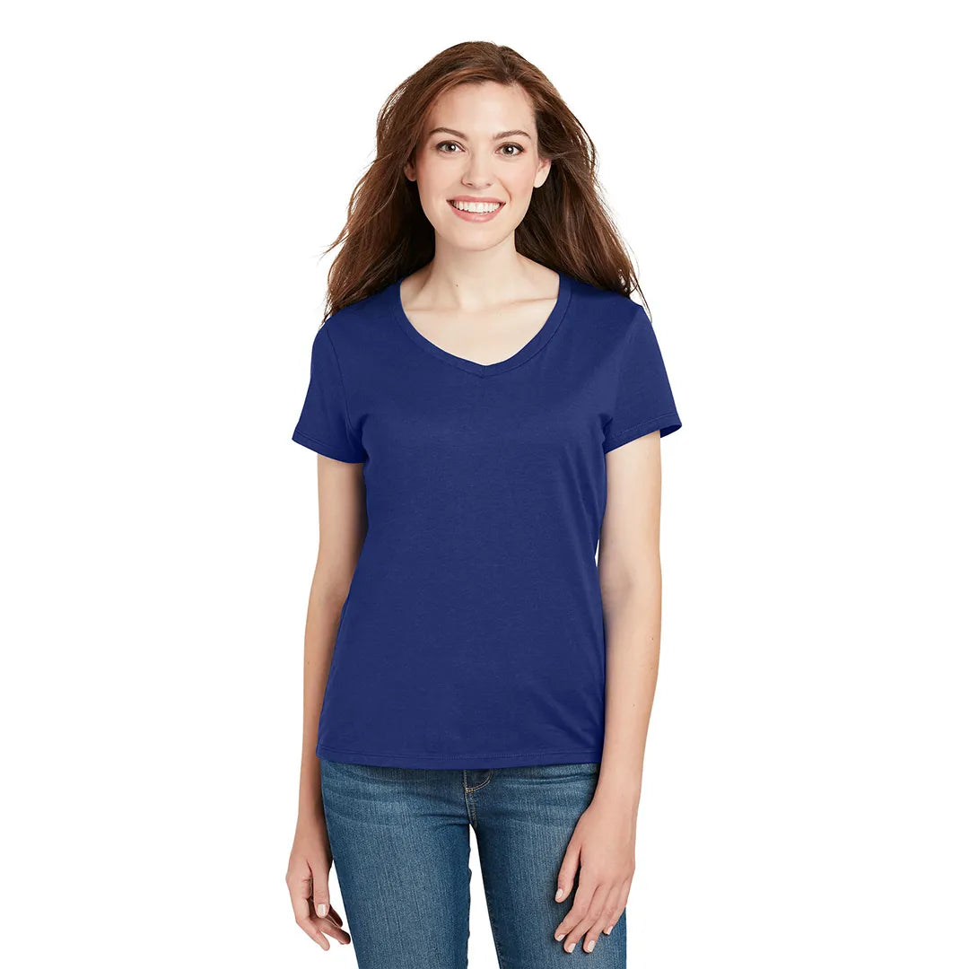 Hanes Women's Perfect-T Cotton V-Neck T-Shirt Decorated - Deep Royal Blue (PMS 662C)