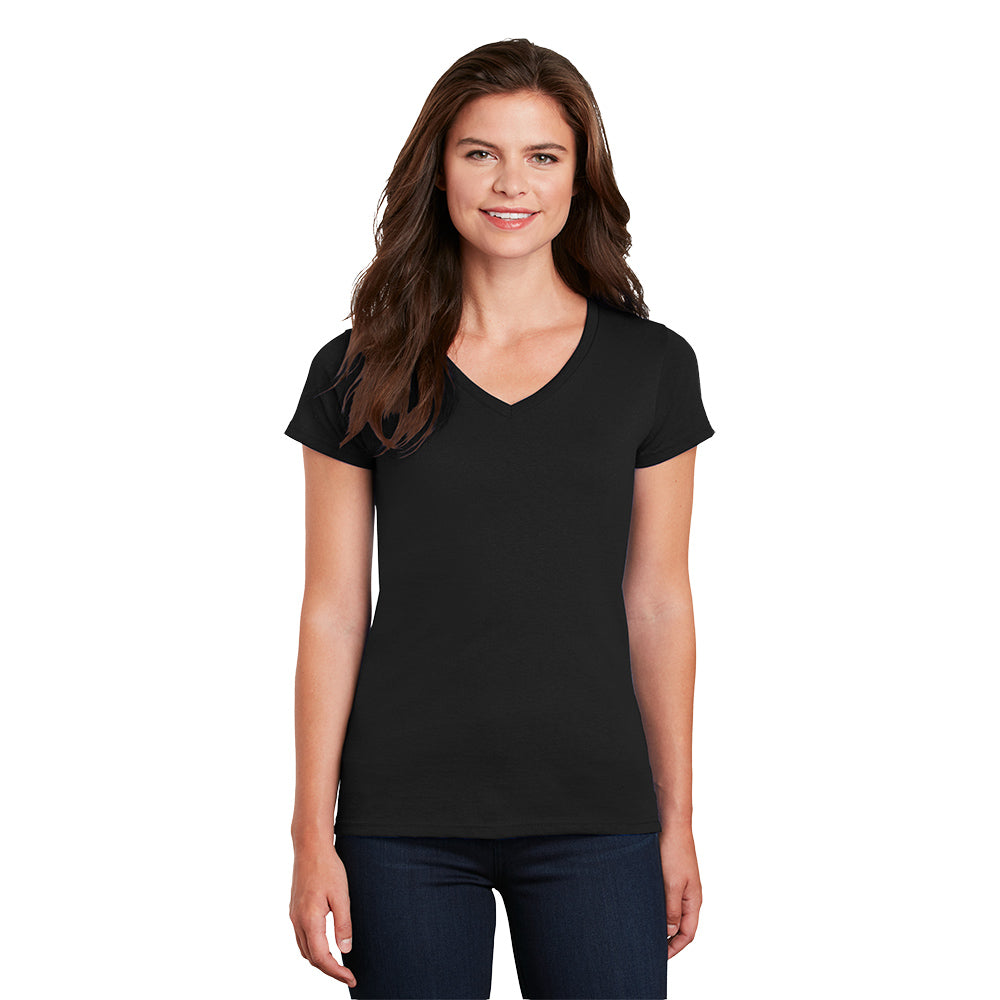 Gildan Women's Heavy Cotton 100% Cotton V-Neck T-Shirt Decorated in Charcoal Grey