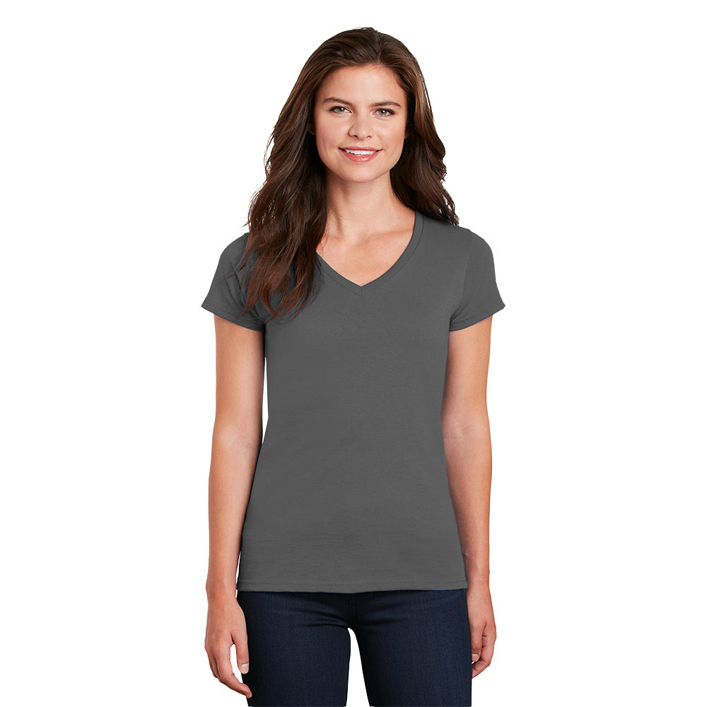 Gildan Women's Heavy Cotton 100% Cotton V-Neck T-Shirt Decorated in Graphite Grey Heather