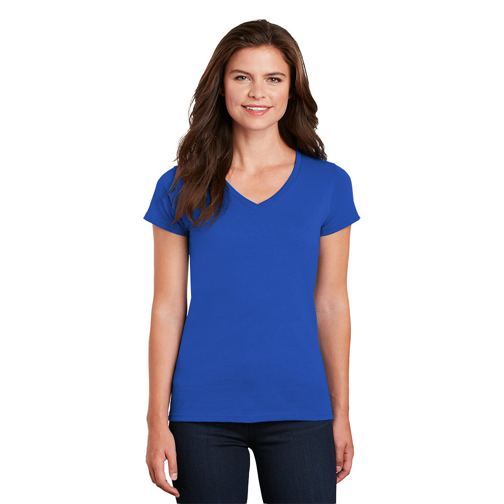 Gildan Women's Heavy Cotton 100% Cotton V-Neck T-Shirt Decorated in Sapphire Blue