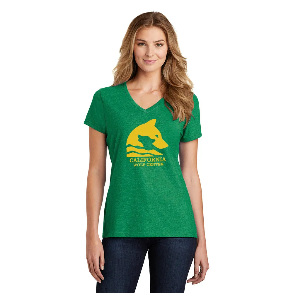 Port & Company Women's Fan Favorite Blend V-Neck Tee Decorated in Athletic Kelly Green Heather