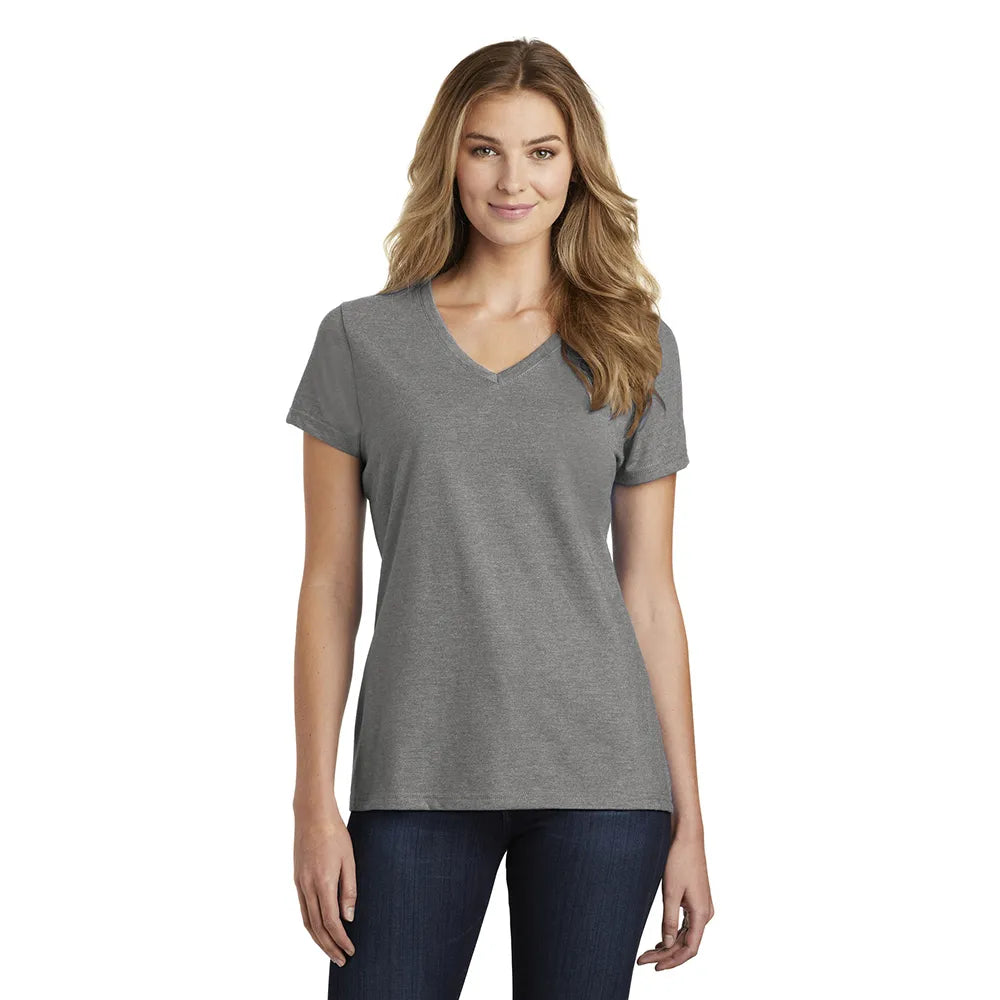Port & Company Women's Fan Favorite Blend V-Neck Tee Decorated in Neon Pink Heather