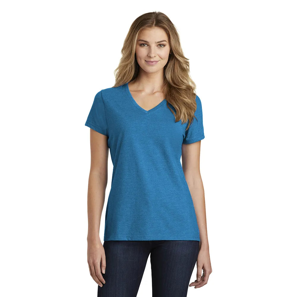 Port & Company Women's Fan Favorite Blend V-Neck Tee Decorated in True Royal Blue Heather