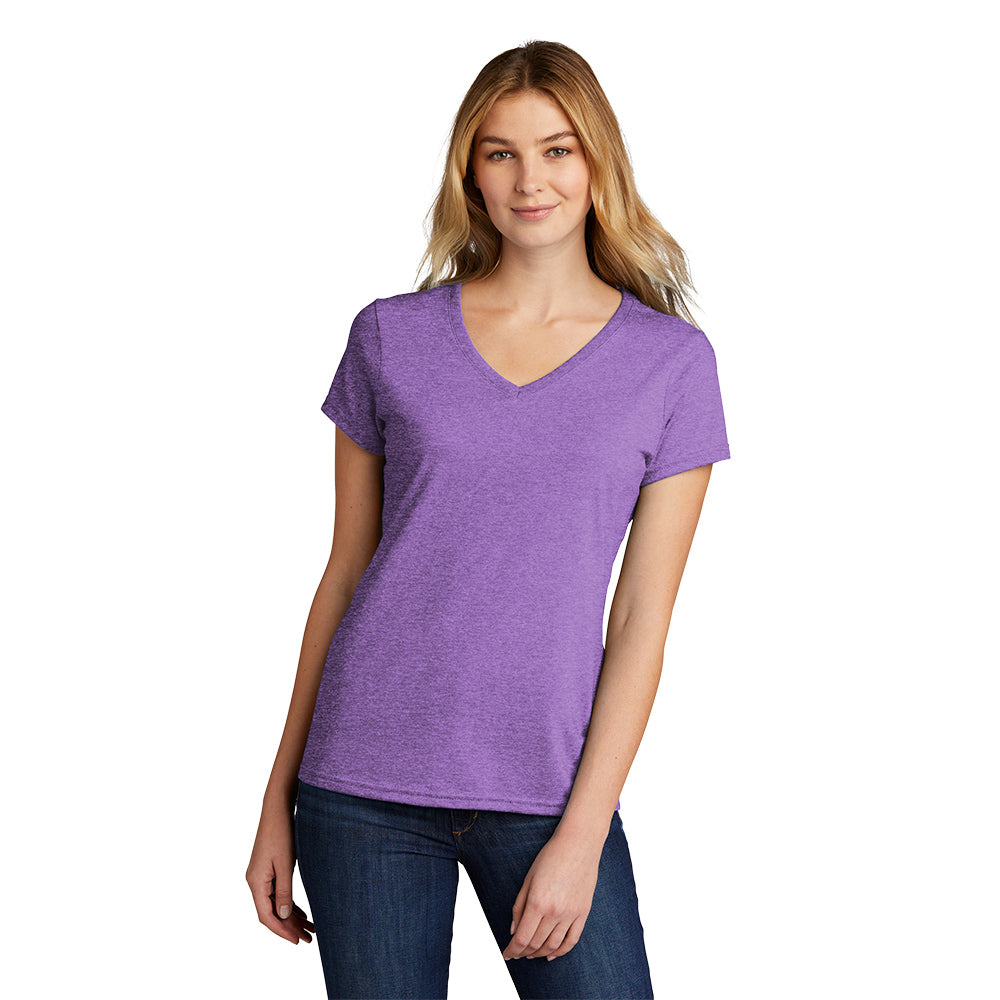 Port & Company Women's Tri-Blend V-Neck Tee Decorated in White