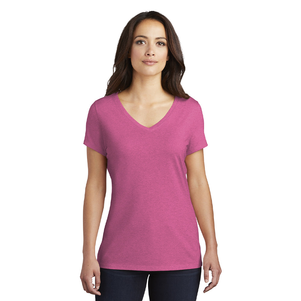 District Women’s Perfect Tri V-Neck Tee Decorated - Fuchsia Frost Pink