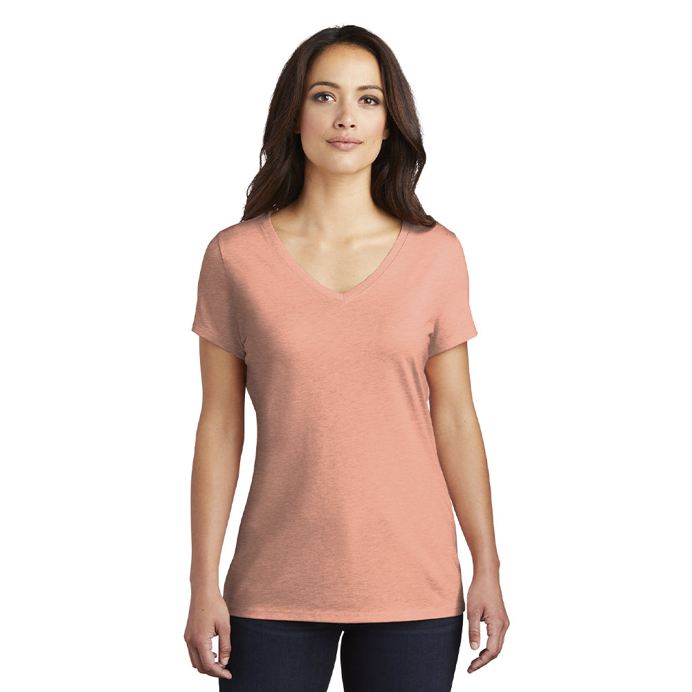 District Women’s Perfect Tri V-Neck Tee Decorated - Heathered Dusty Sage Blue
