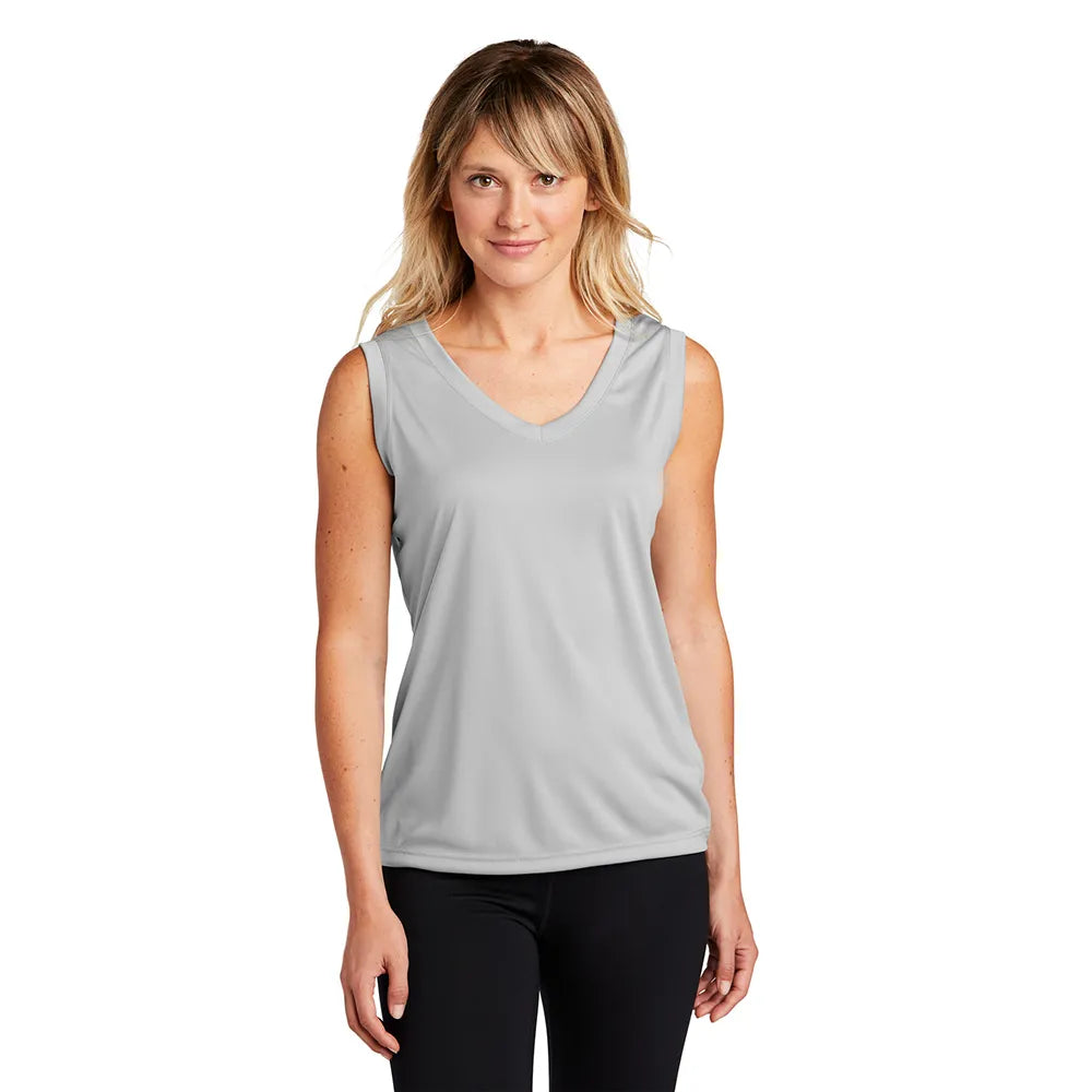 Sport-Tek Women's Sleeveless PosiCharge Competitor V-Neck Tee Decorated - Silver Grey