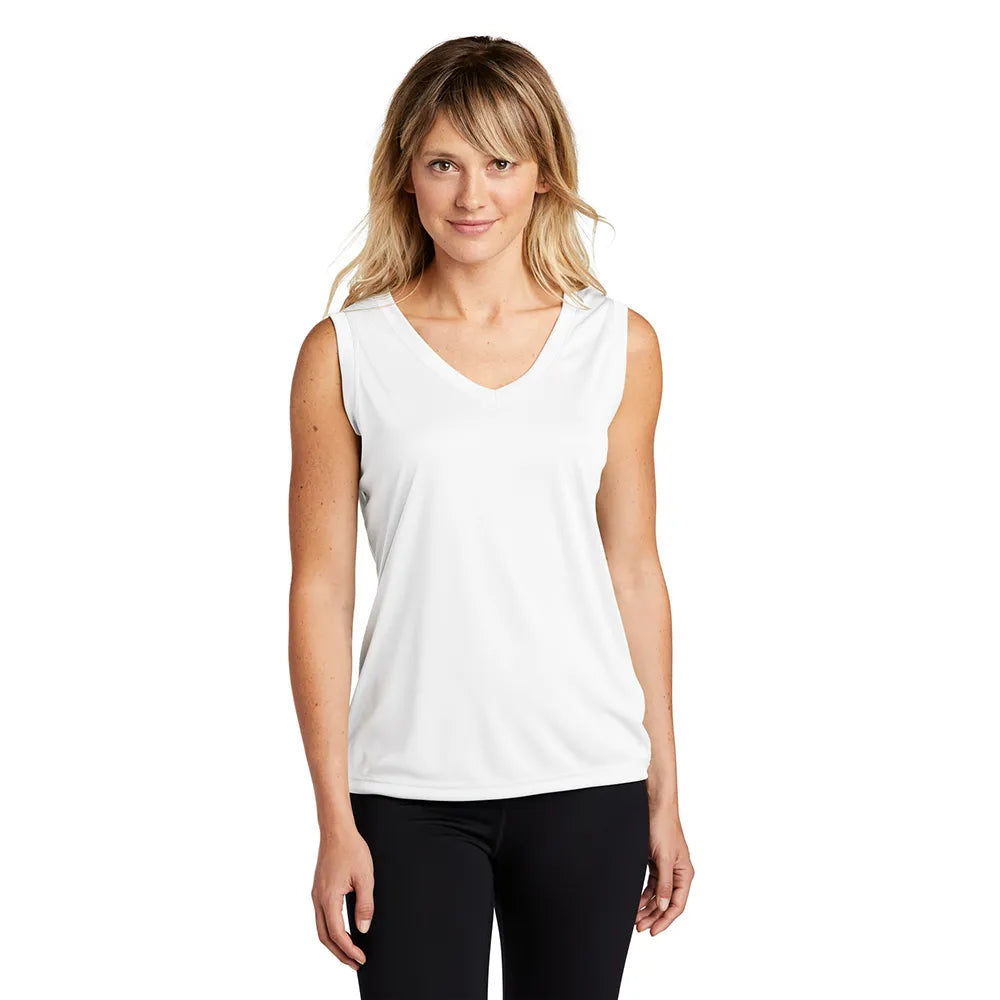 Sport-Tek Women's Sleeveless PosiCharge Competitor V-Neck Tee Decorated - White