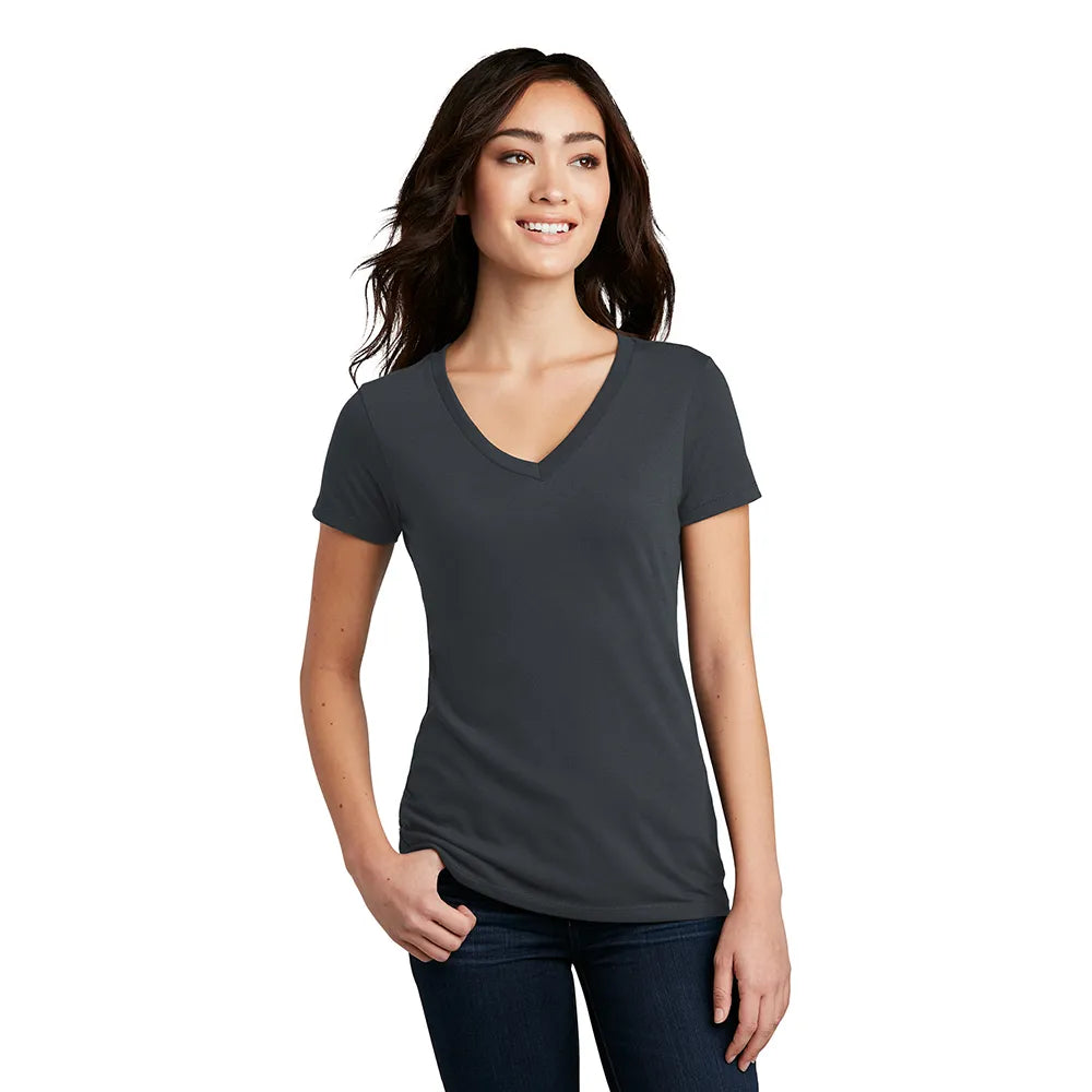 District Women’s Perfect Blend CVC V-Neck Tee Decorated - Deep Royal Blue Fleck